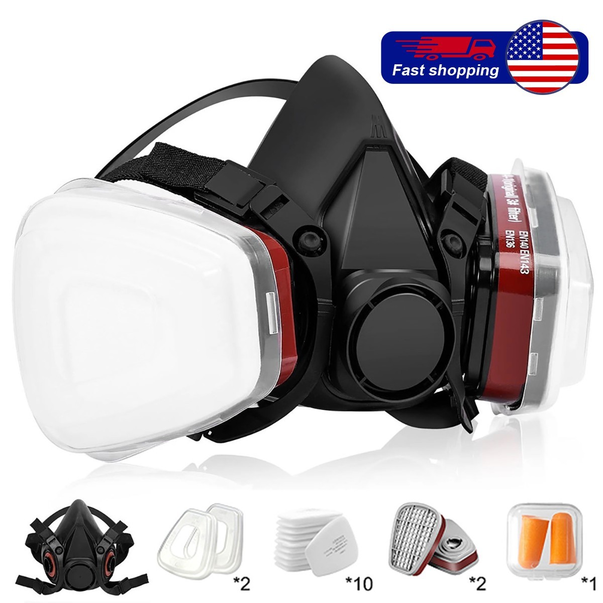 16in1 Half Face Gas Mask Respirator Safety Protect Painters Respirator for 6200
