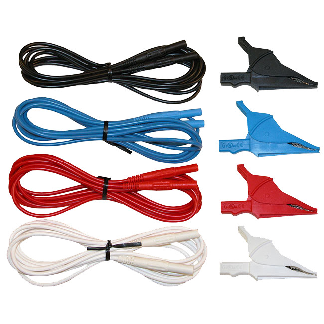 Set of 4 Color-coded 10 ft Rated 600V CAT IV Alligator clips – Model 3945/3945-B