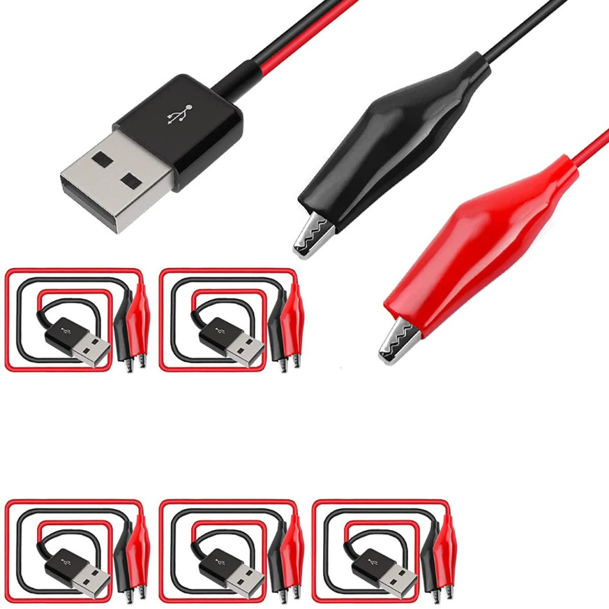 1pc Alligator Clip to USB Cable Copper Test Leads Power Supply Circuit Testing