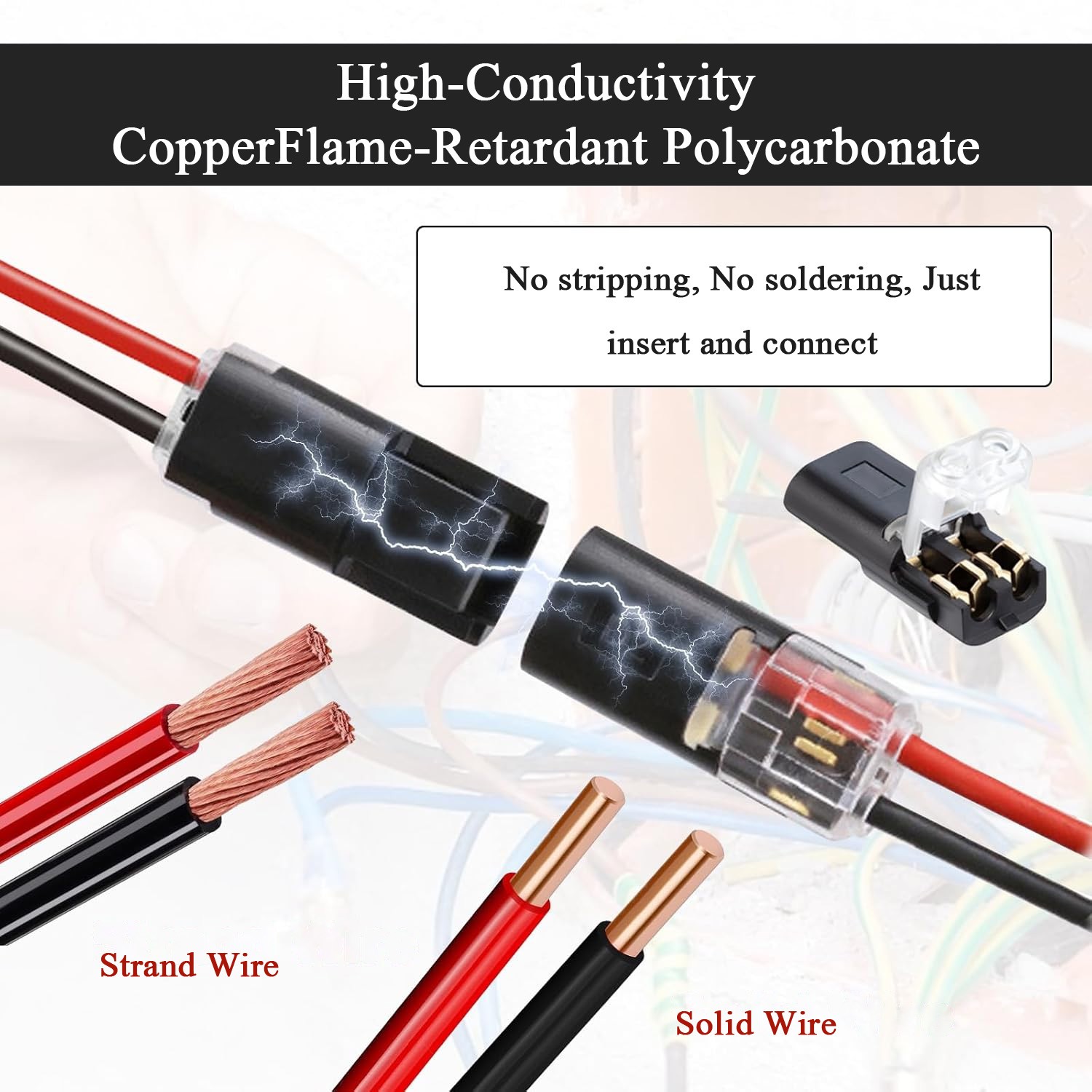 25/50PCS Double-Wire Plug-in Connector – 2 Pin LED Light Strip Connectors Kit US