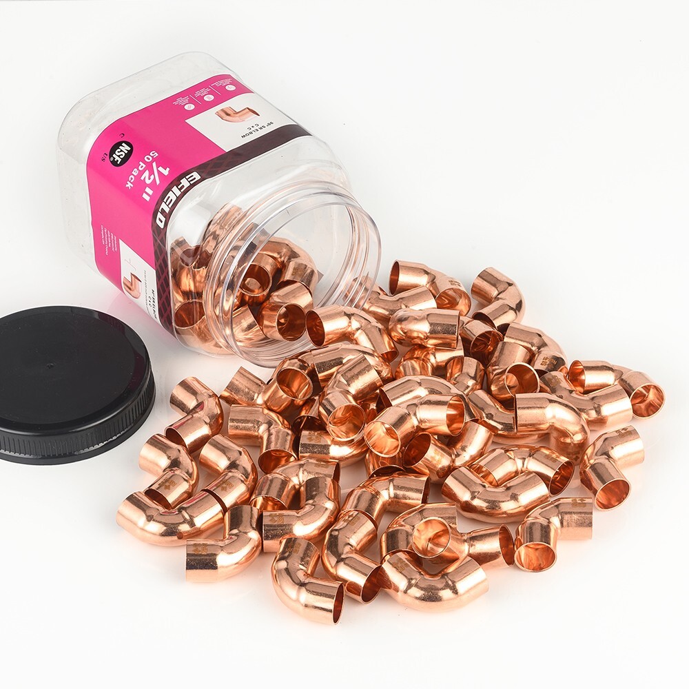 Pro 50 Pack EFIELD 1/2″ C X C 90 Degree Elbow , Copper Solder Fittings, No Lead