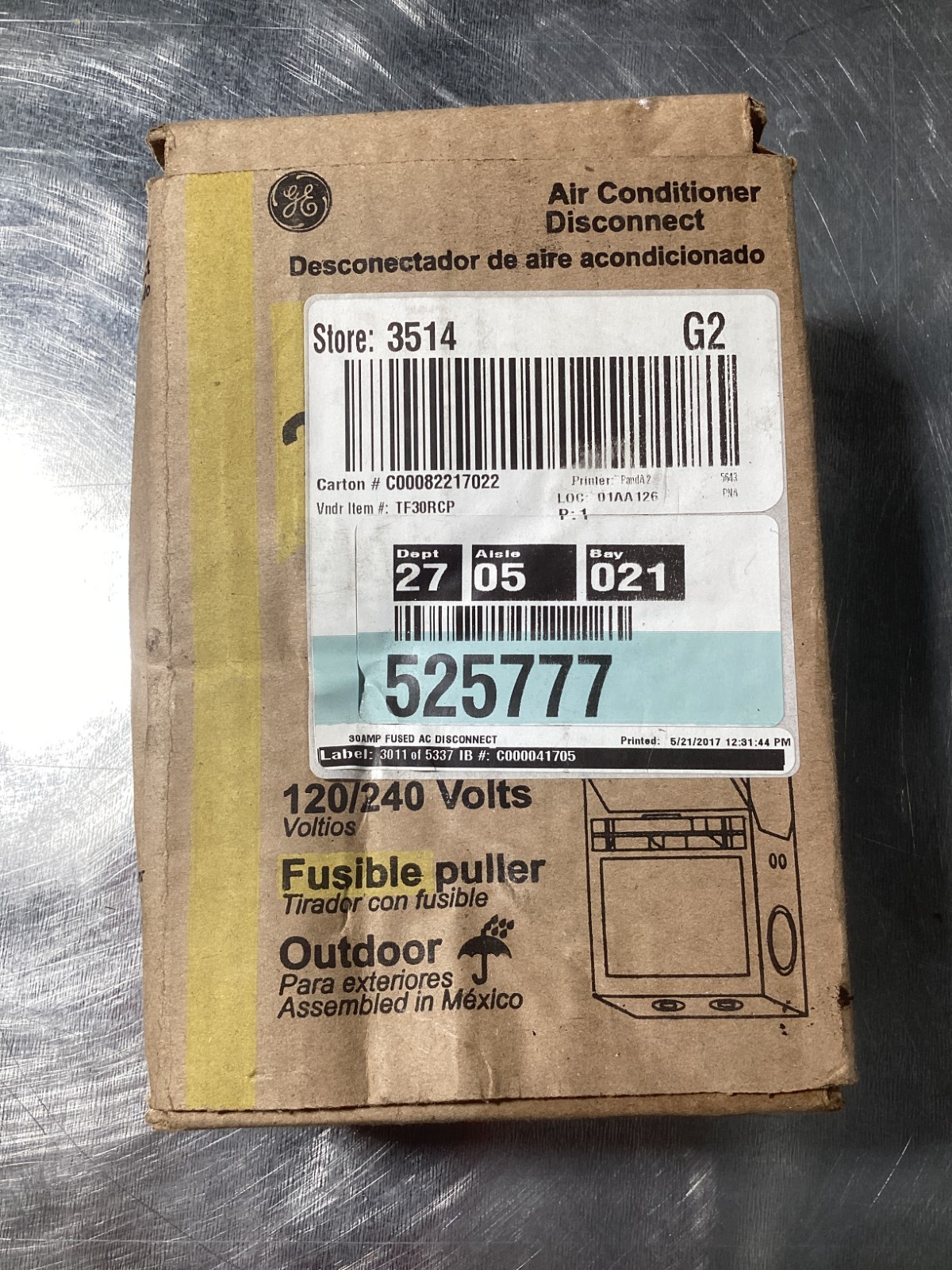 NEW GE TF30RCP 30 Amp 120/240V Fusible AC Disconnect Outdoor NEMA 3R