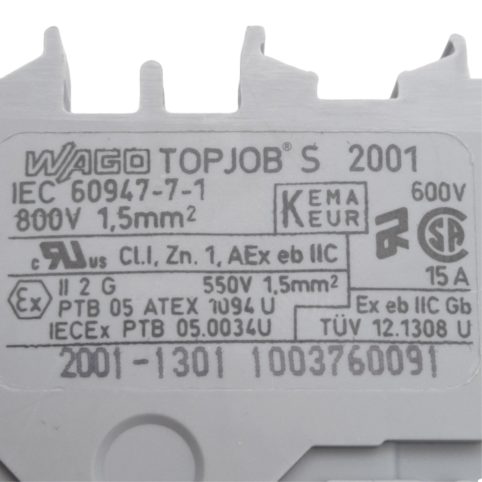 Lot of 25 Wago 2001-1301 TOPJOB Feedthrough Terminal Block, 600V 15A, DIN Rail