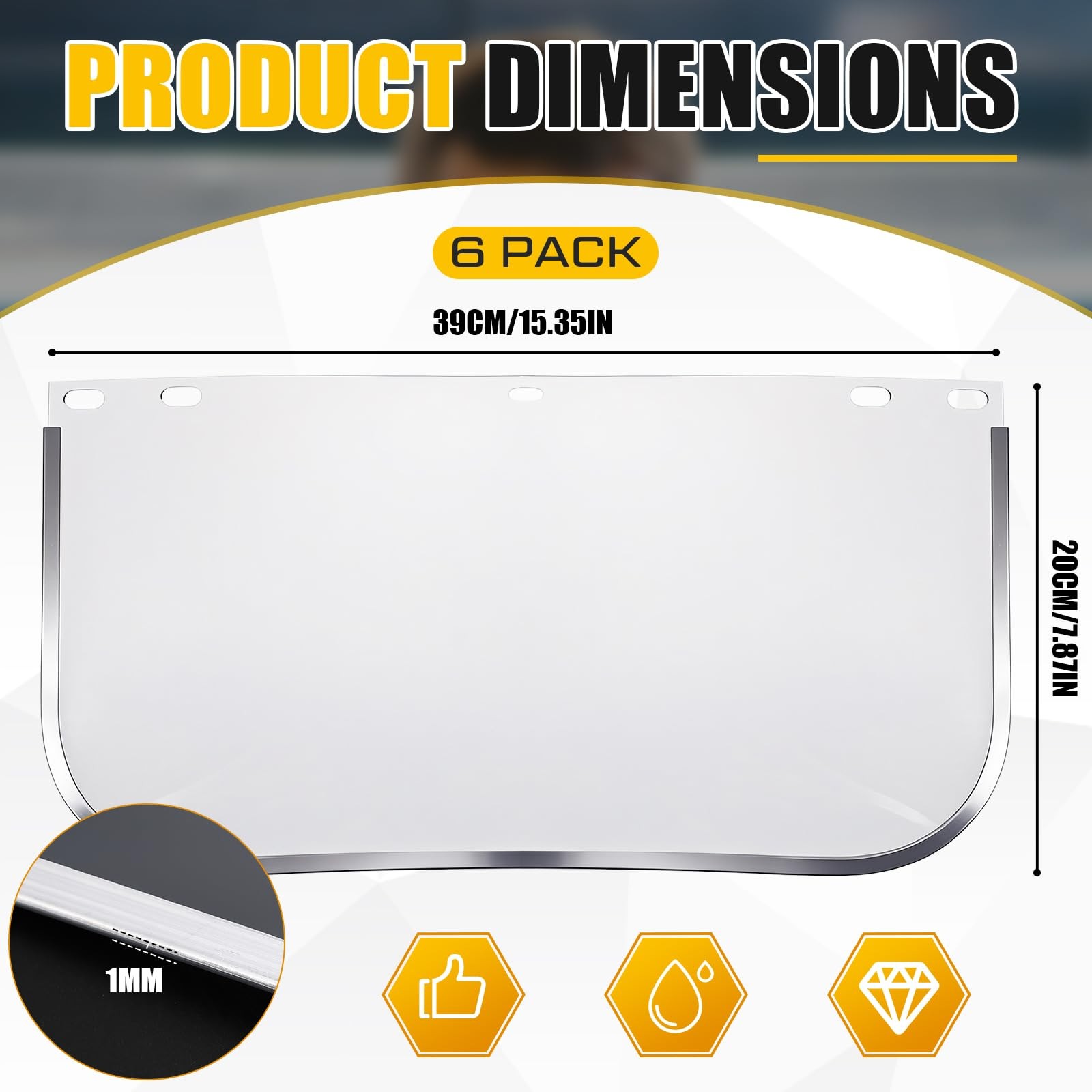 6 Pcs Clear Shield for Grinding and Cutting, 15x 8x 0.04 Inches Safety Facesh…