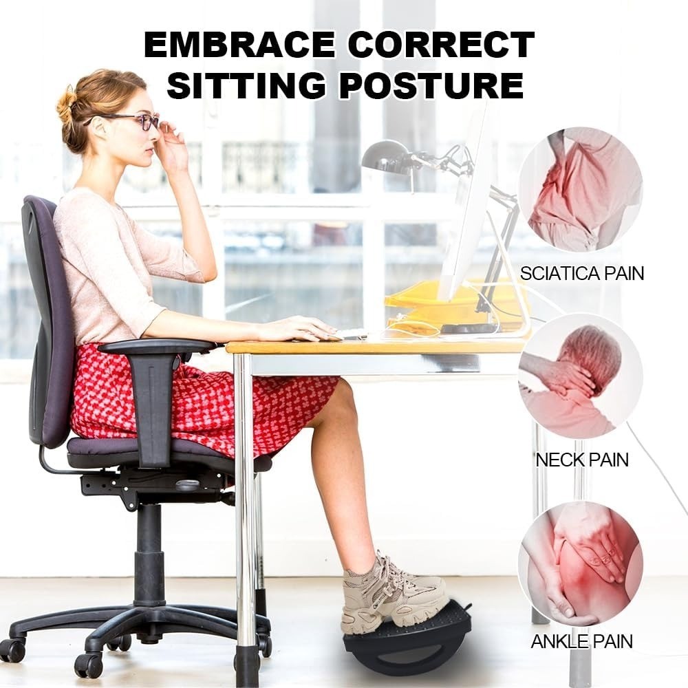 Ergonomic Under Desk Foot Rest with Rocking Base, Massage Roller and Portable