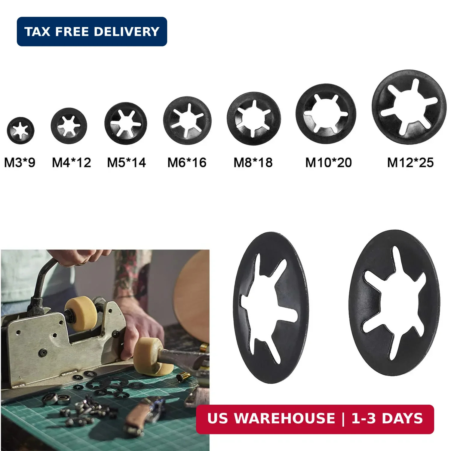 7 Sizes 320PCS Internal Tooth Starlock Washers,Quick Speed Locking Washers, Push