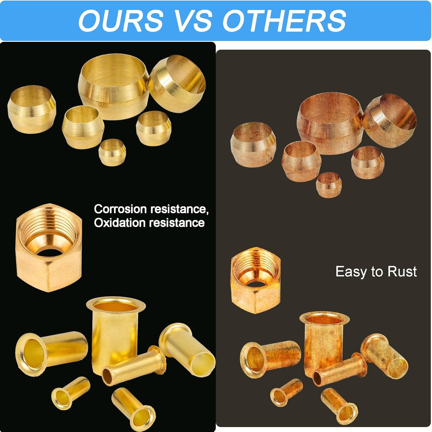 Compression Fittings Assortment kit-6 230PCS Sleeves Ferrules,Insert, Brass