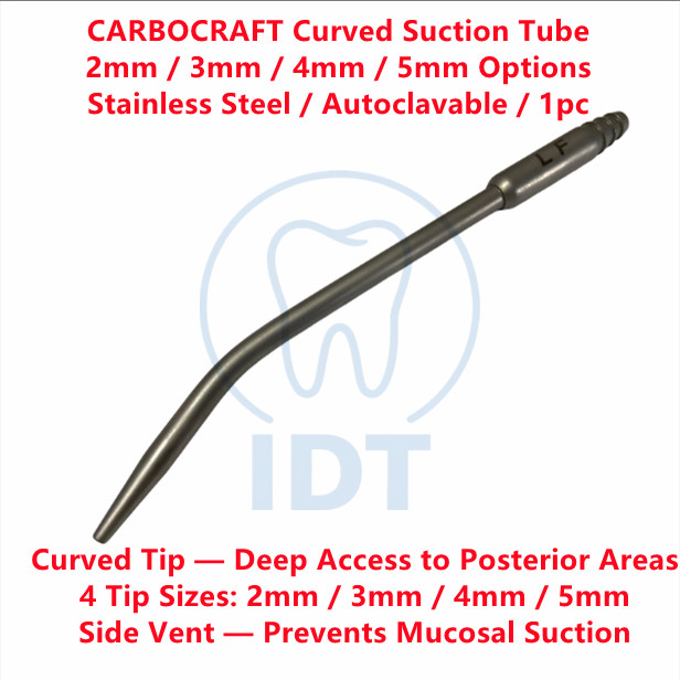 CARBOCRAFT Curved Suction Tube 2/3/4/5mm Dental Metal Aspirator 1pc