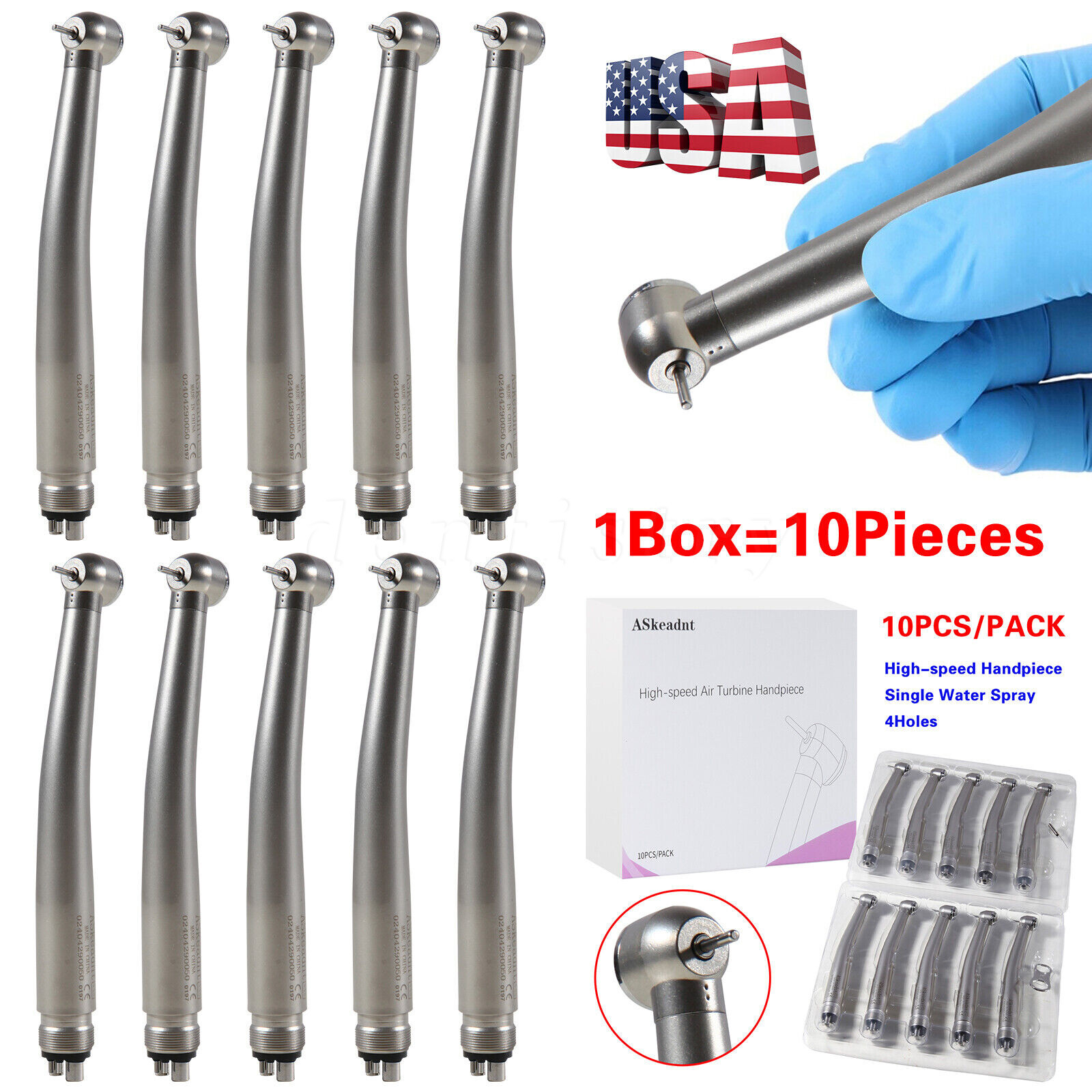 10 Pcs ADA4 NSK PANA MAX Style Dental High Speed Turbine Handpiece Push 4Hole