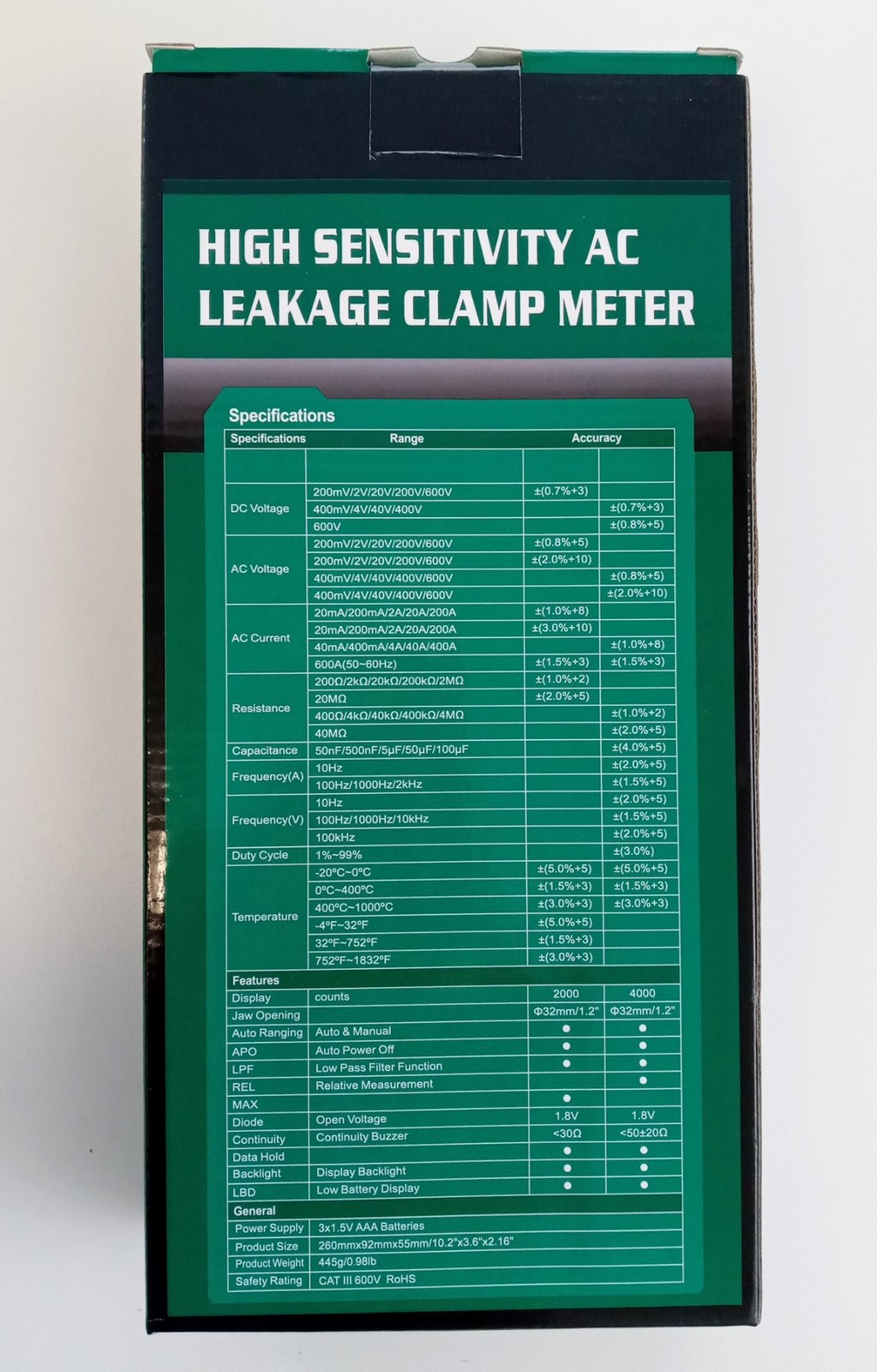 Mastech MS2010B High Sensitivity AC Leakage Clamp Meter