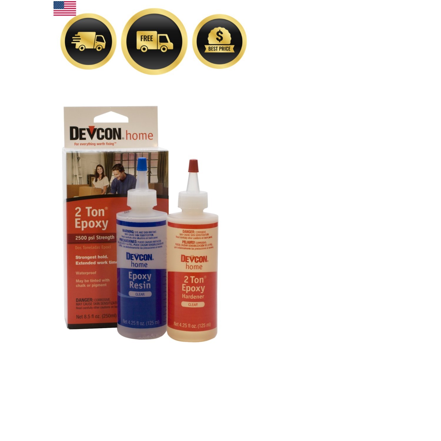 Devcon Epoxy, 2 Ton Epoxy, 4-1/2 Ounce Bottles, 2 Bottles