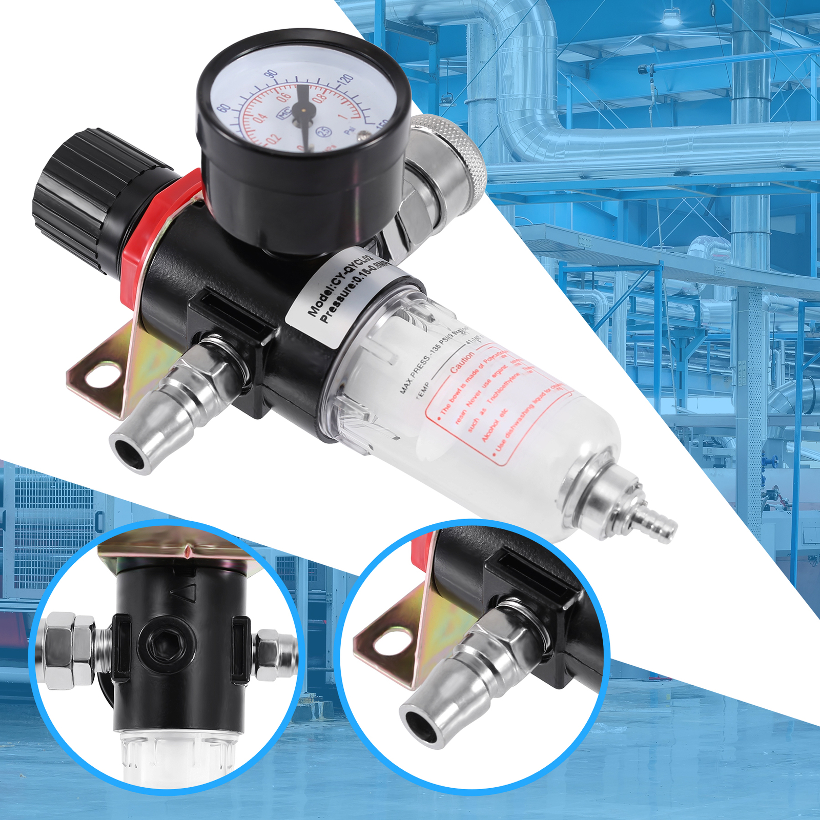 1/4″ 130PSI Air Compressor Compressed Air Pressure Regulator With gauge