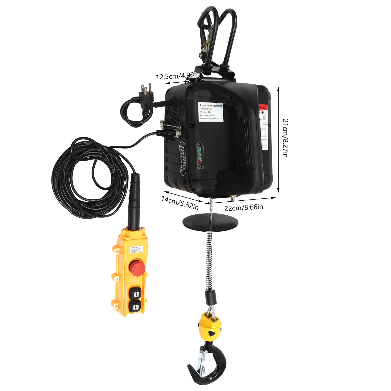 3in1 Portable Electric Hoist Winch 1100lbs Wired/Wireless Remote Control 25ft