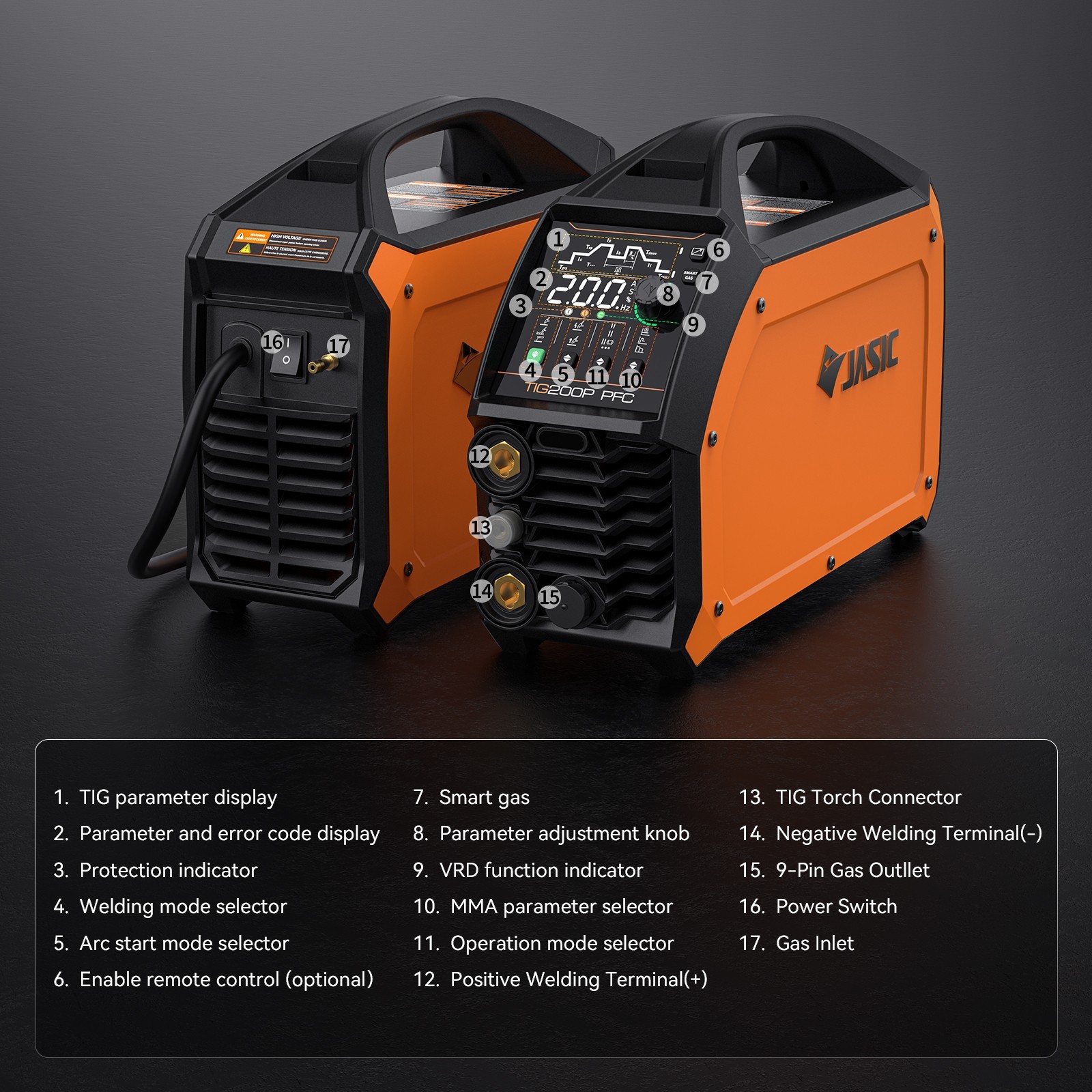 JASIC TIG200P PFC 5IN1 Pulse TIG MMA Welder 95-265V Wide Voltage Welding Machine