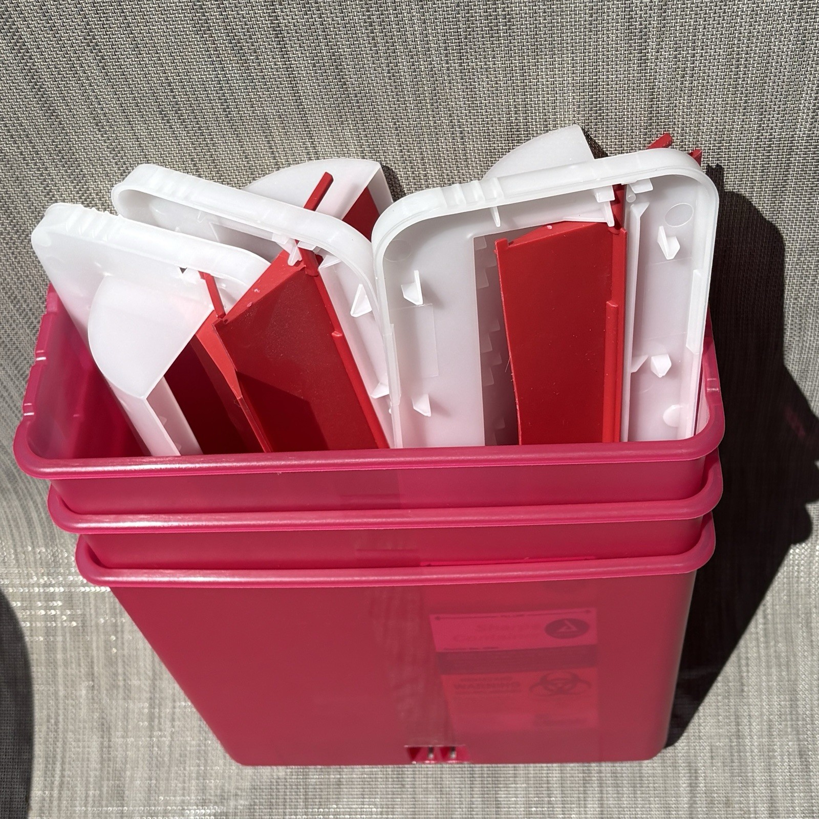 Lot (3) Dynarex 5 Qt. Sharps Containers Free Ship 4624 Delasco Red Lever Top