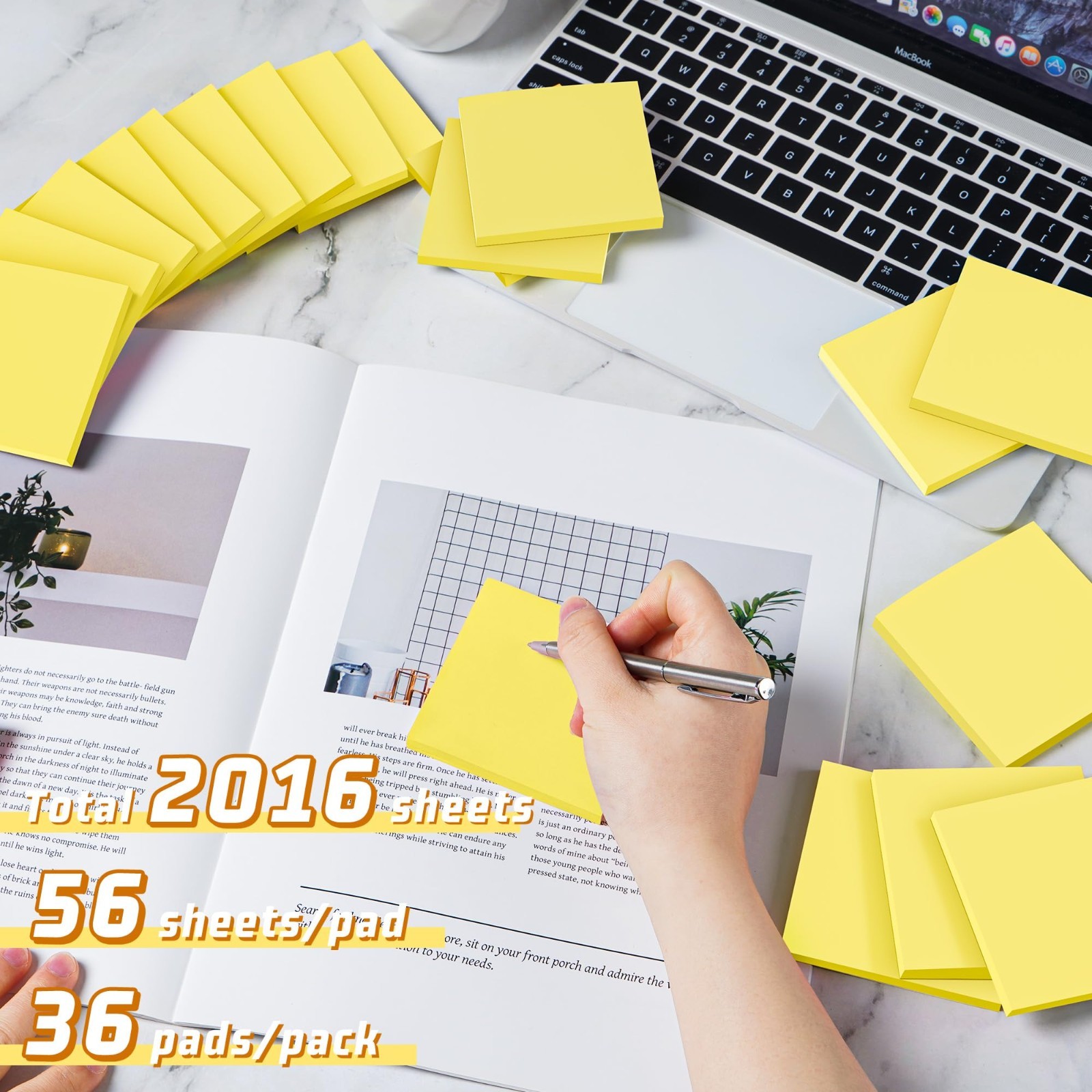 36 Pack Sticky Notes 3×3 Yellow Self-Stick Pads, Strong Adhesive for Home & Offi