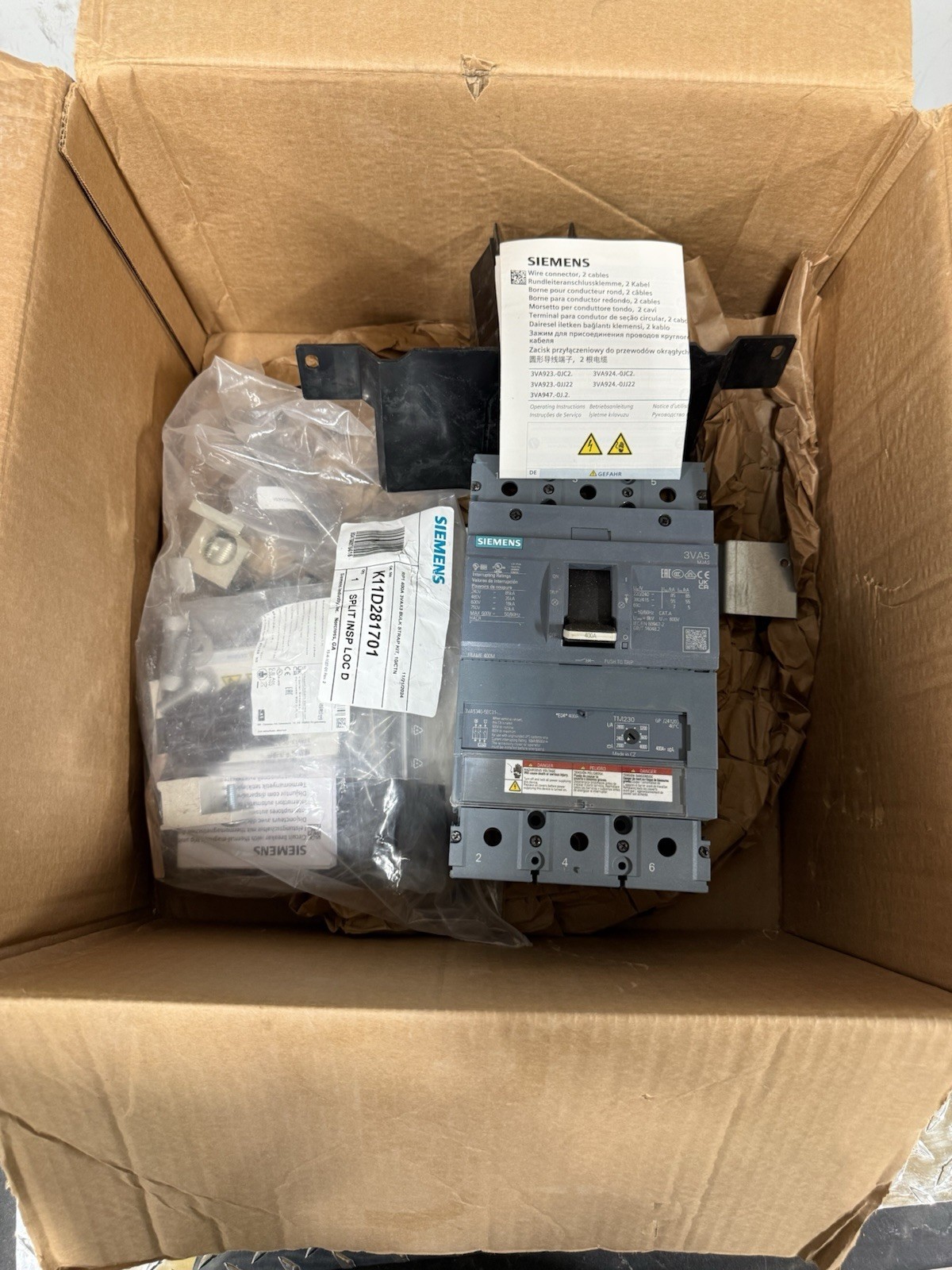 Siemens 3VA53 MBKVAM3400A Main Breaker Kit 400A 480V 3-Pole 3-Ph