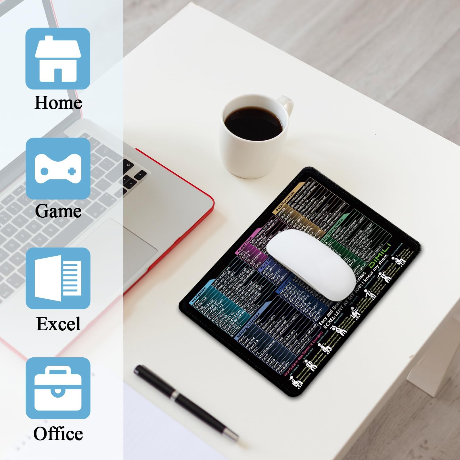 Dimili Small 11.8″x9.8″ Excel Cheat Sheet Mouse 11.8L x 9.8W inches, Black