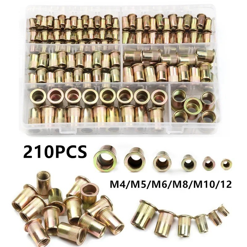 300/165/100PCS BoxRivet Nut Kit Mixed Zinc Steel Rivnut Insert Nutsert Threaded