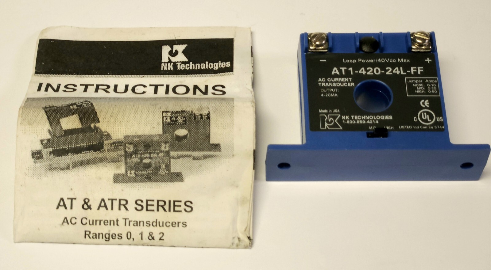 NK TECHNOLOGIES AT1 420 24L FF AC Current Transducer 4-20 mA