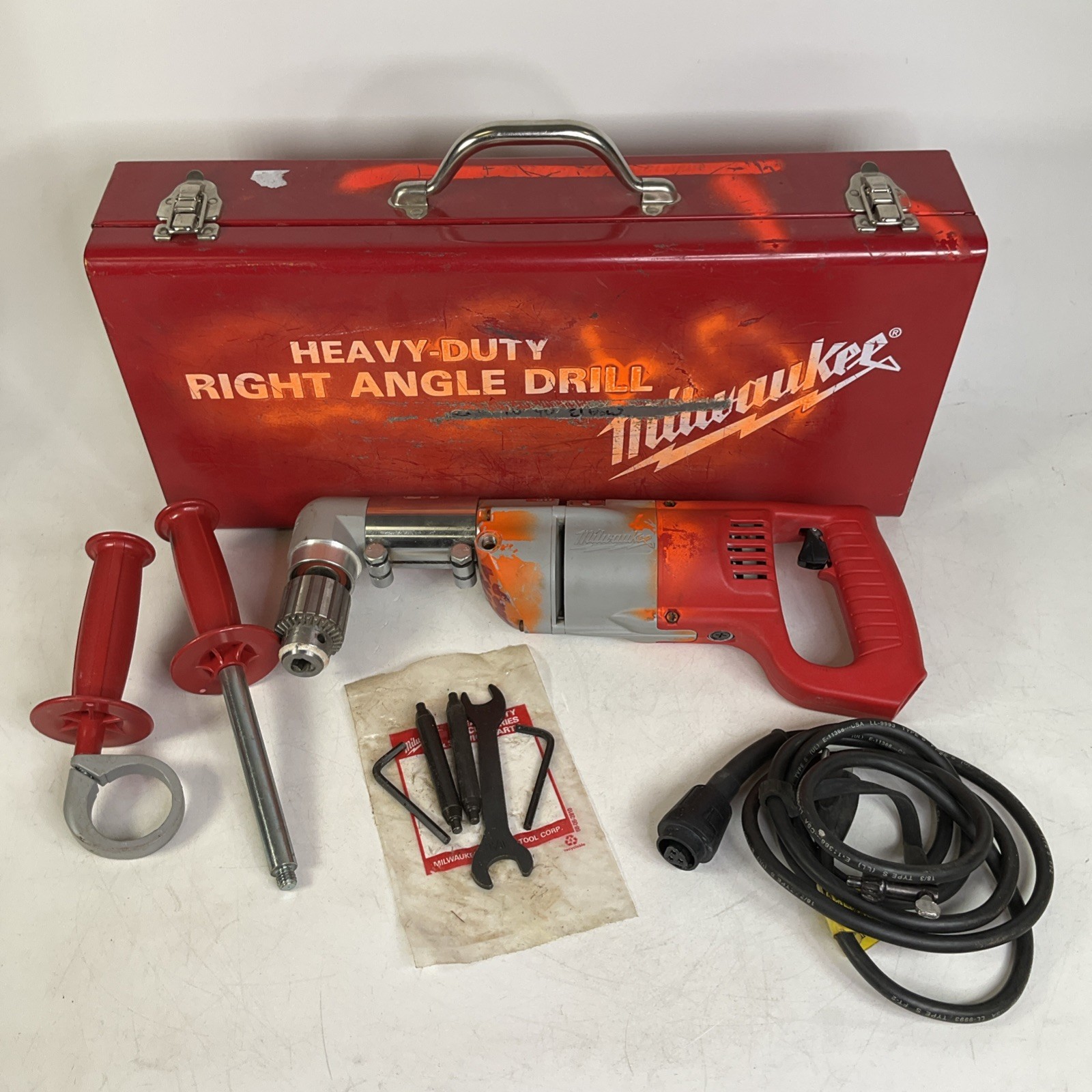 Milwaukee 1/2″ Drill 48-06-2871 With Right Angle Drive 1107-1 With Metal Case