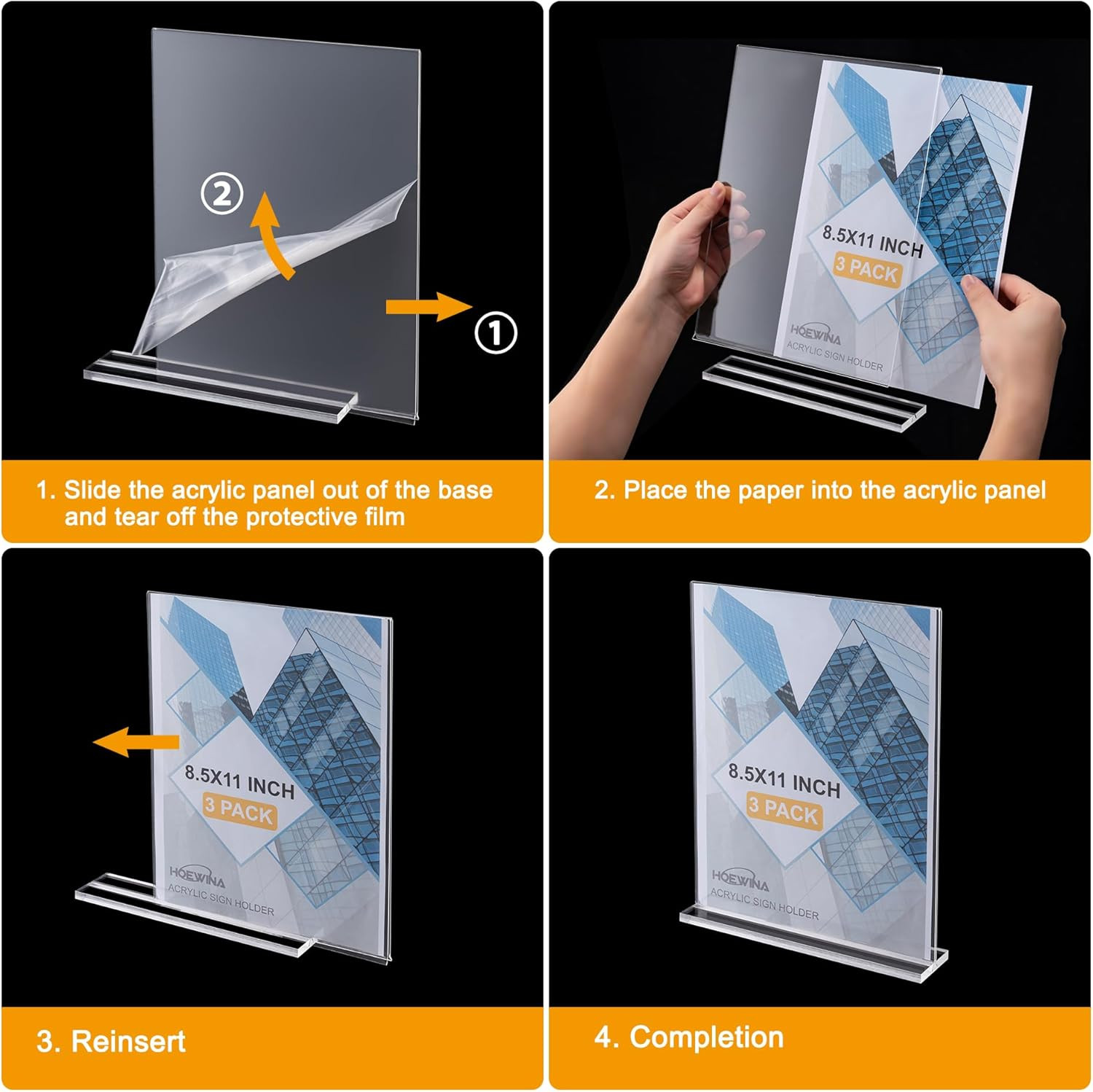 Acrylic Sign Holder 8.5 x 11 Inch 3 Pack, Clear Display Sign Stand for Store Sig