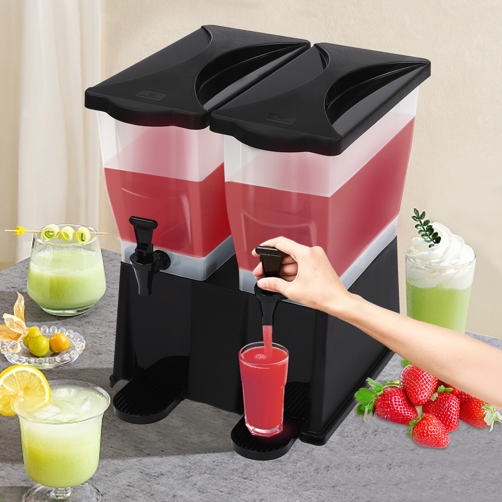 22L/5.81 Gallon Beverage Dispenser Water Drink Dispenser Machine w/ 2-Faucets