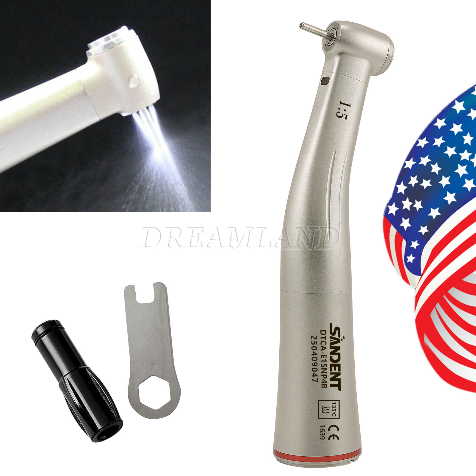 3pcs SANDENT Dental 1:5 LED Contra Angle Handpiece High Speed for Electric Motor