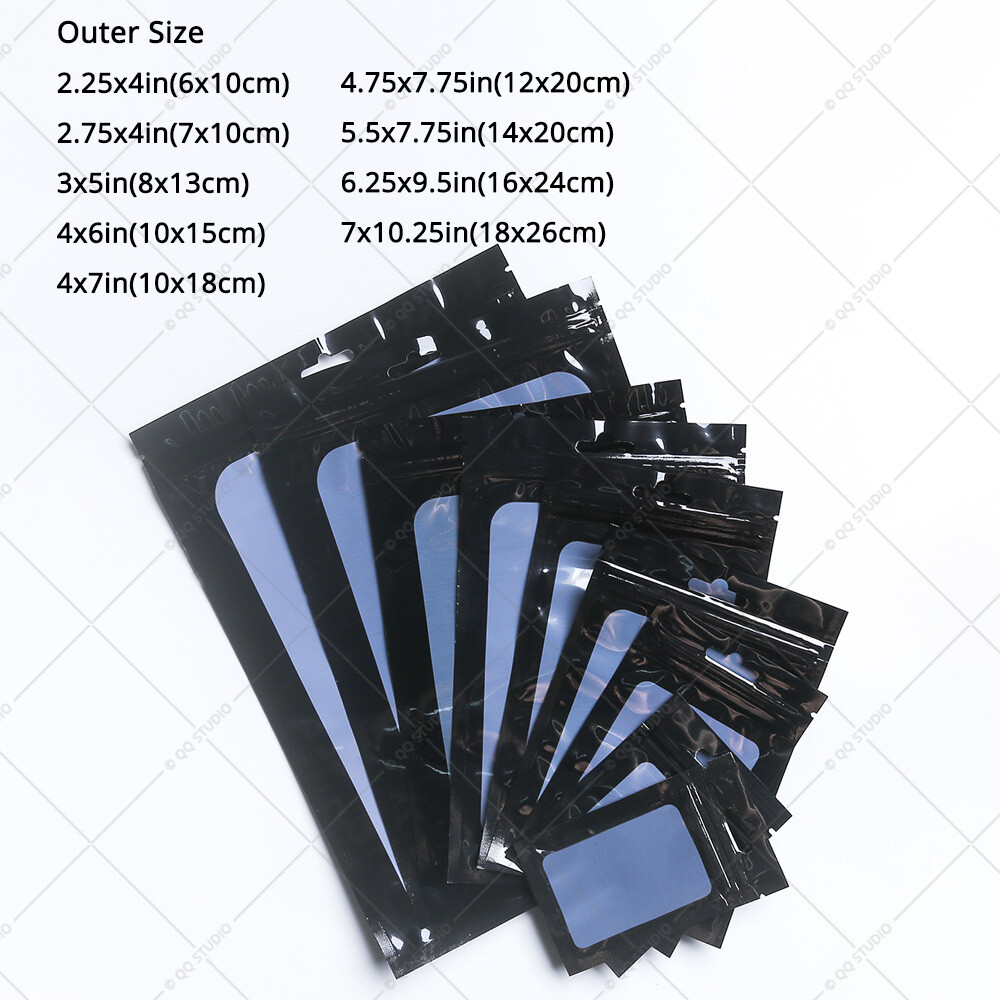 Multi-size&Color Double-Side Glossy Mylar Flat Zip Lock Bag w/Window&Hang Hole
