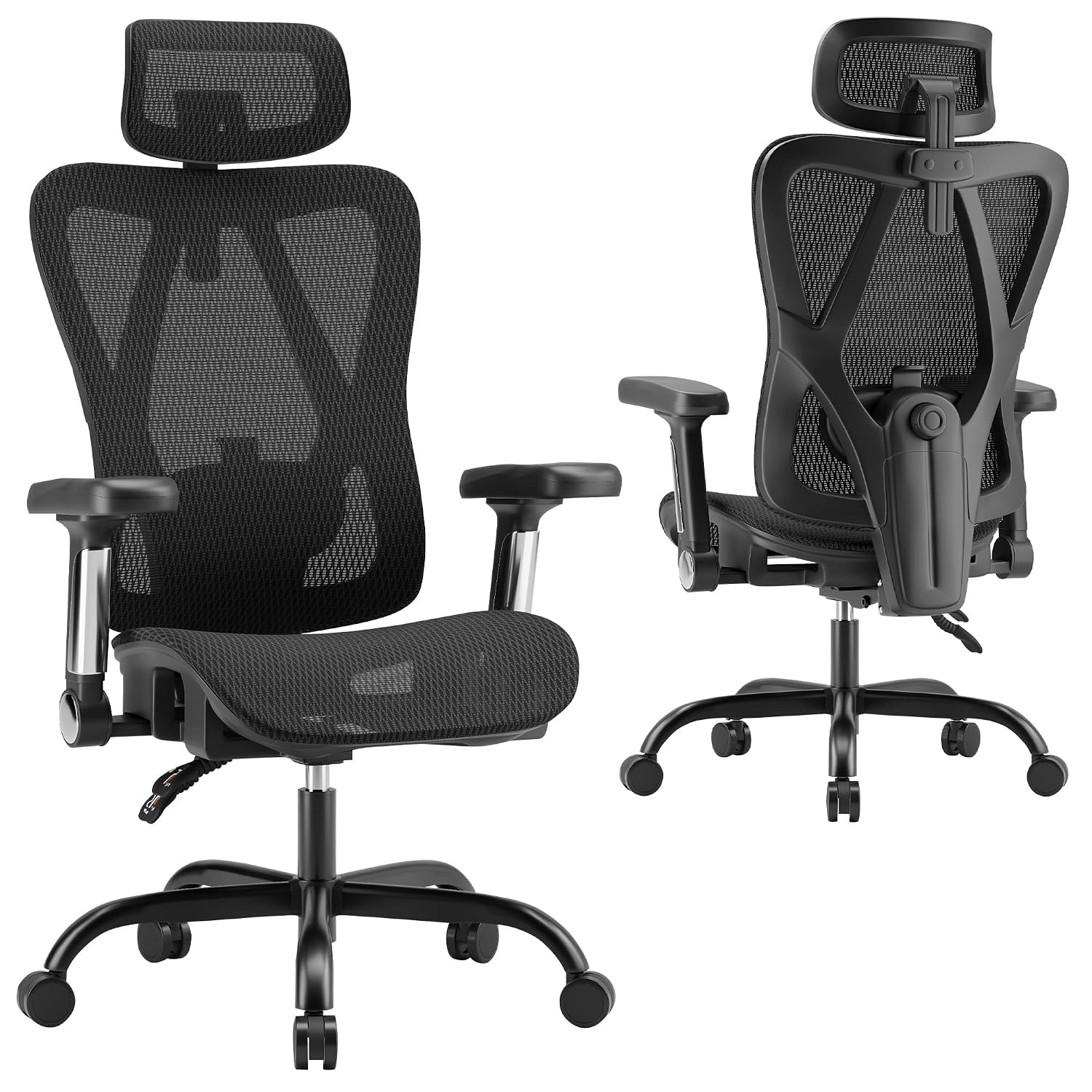 Ergonomic Office Chair, Full Mesh Desk Chair with 5D Armrests, Adjustable Lumbar