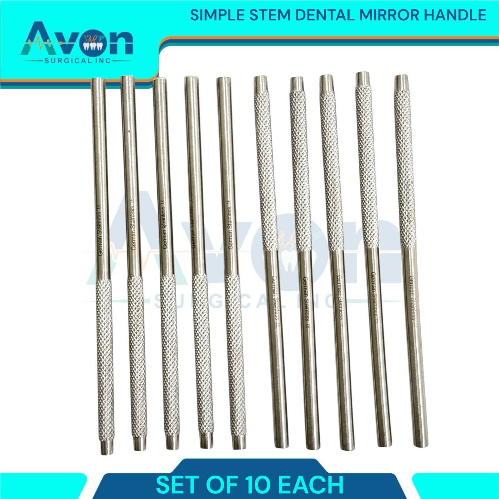 10pc Lot – Dental Oral Mouth Mirrors – Simple Stem – Knurled, for #4 & #5 Mirror
