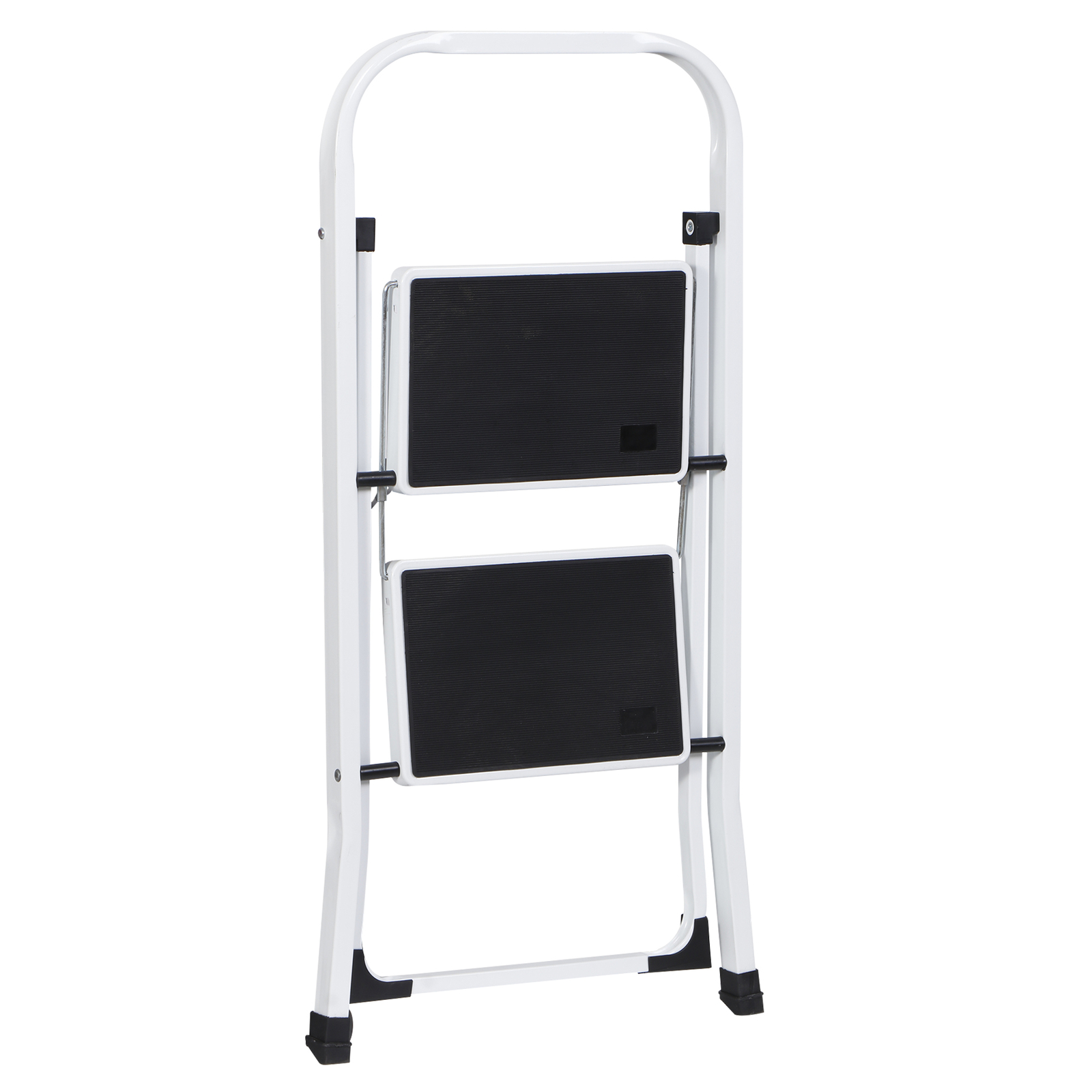 2 Step Ladder Folding Steel Step Stool Wide Anti-slip Pedal 350Lb Capacity White