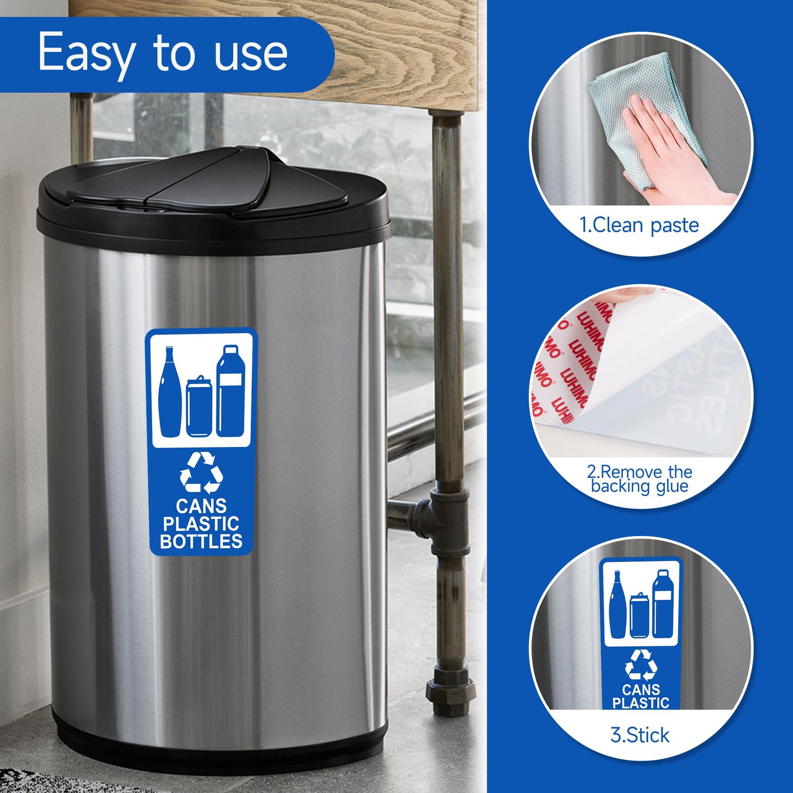 2PCS Recycle Sign for Trash 3.94IN, Cans Plastic Bottles(Blue )
