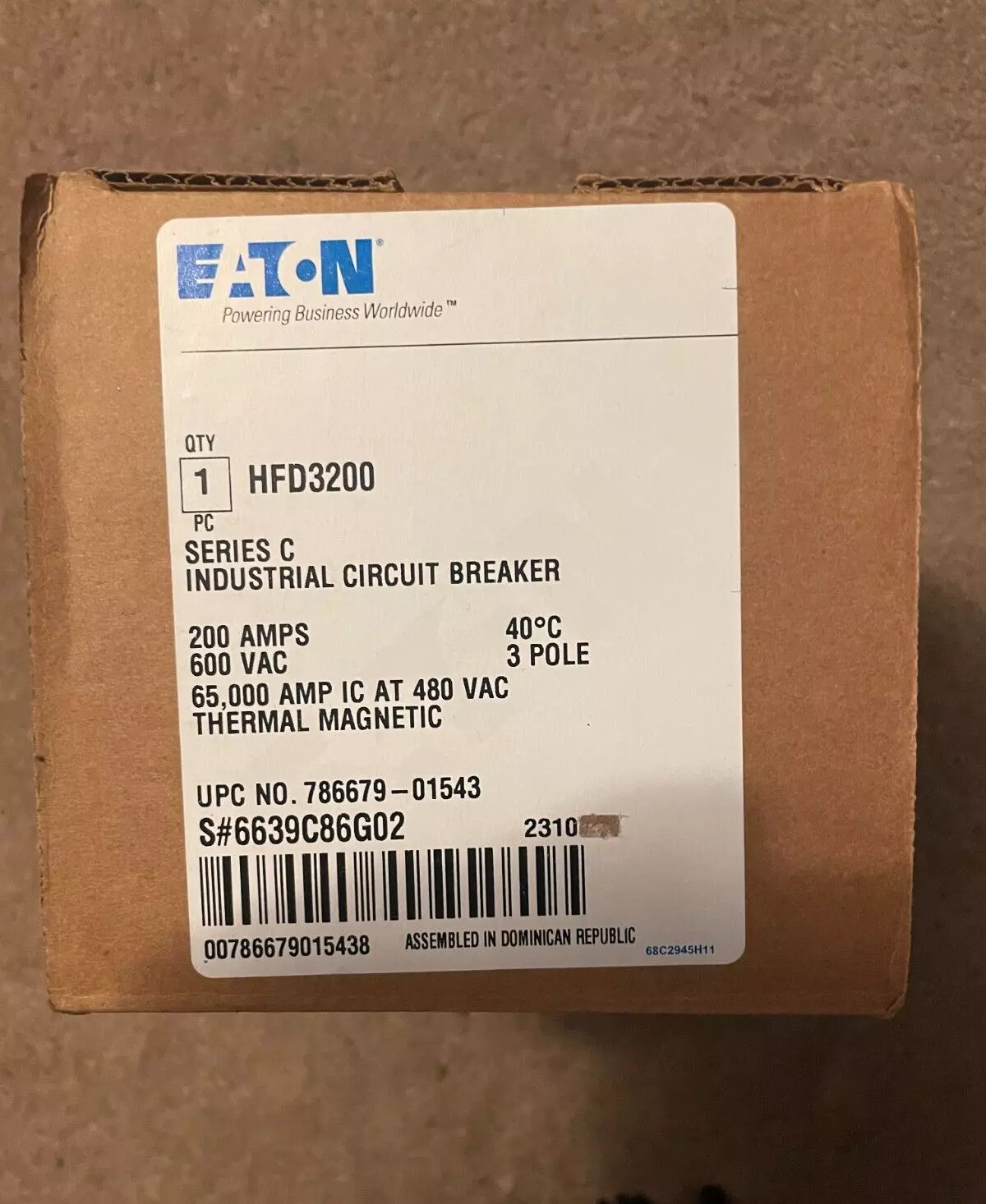 1PC New For Eaton HFD3200 3P 200A 600V 65kAIC Circuit Breaker