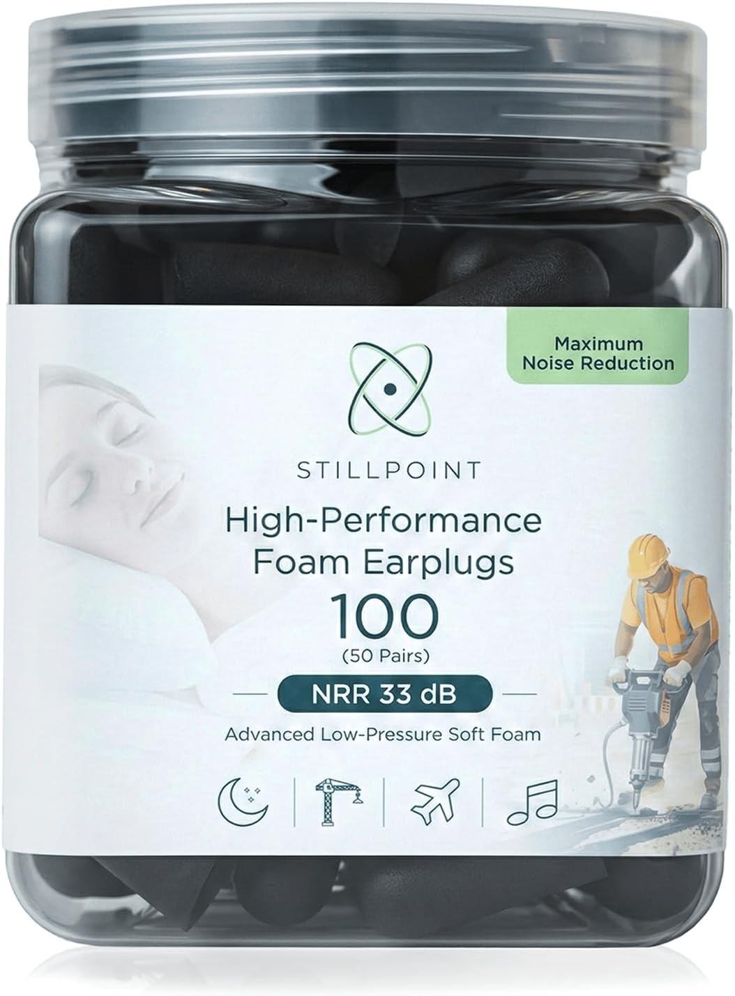 50 Pair Foam Ear Plugs 33dB NRR Sleeping Noise Reduction Soft Black Earplugs