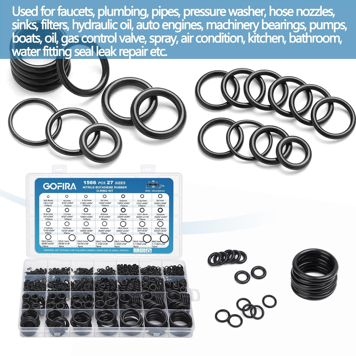 1566Pcs of 27 Varieties of O-Ring Seal Kit in Nitrile Rubber Material for Automo