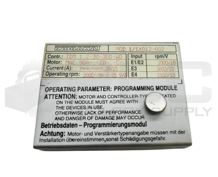 INDRAMAT MOD 1/1X012-002 PROGRAMMING MODULE 2000RPM 90A TDM 1.2-30-300-W0
