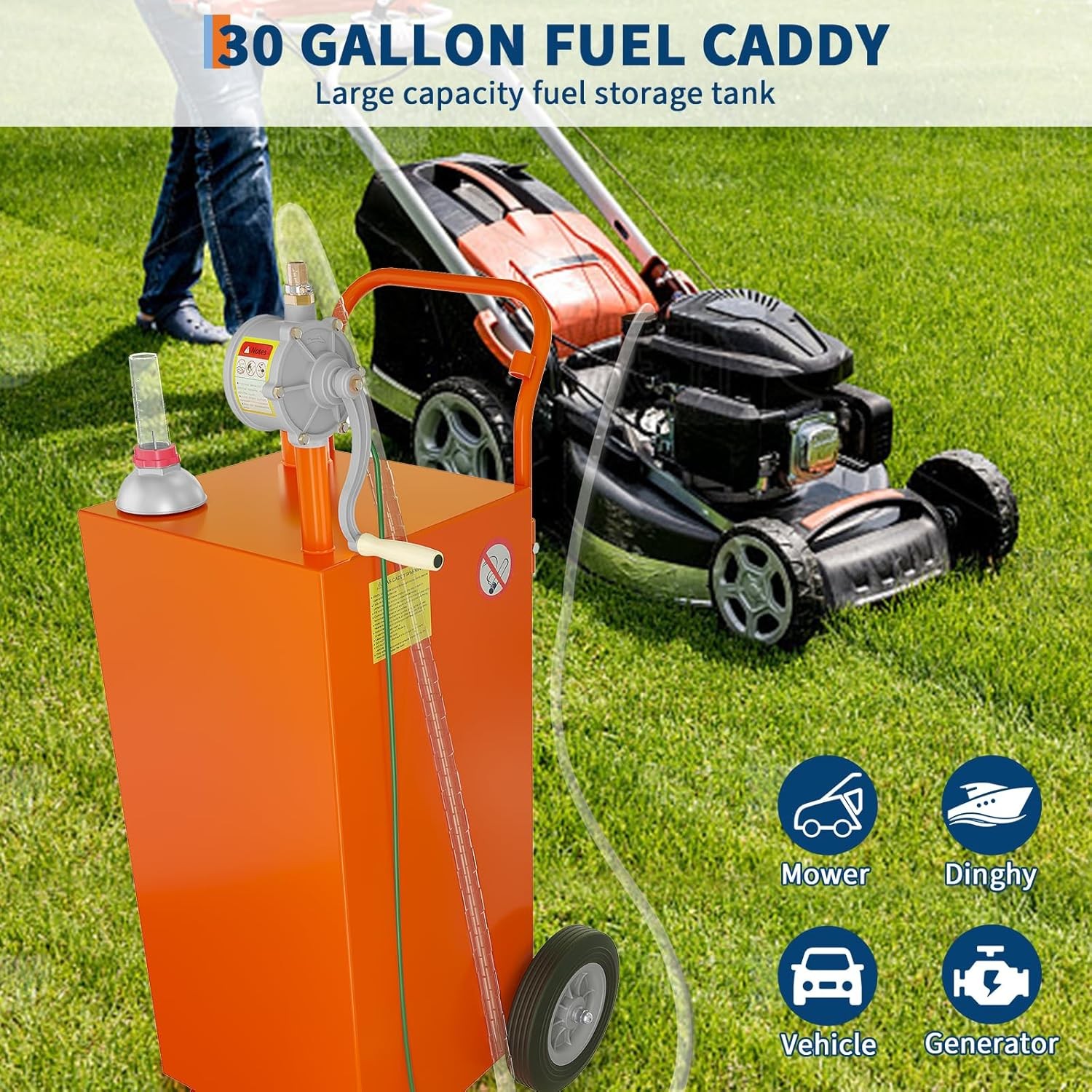 30 Gallon Fuel Caddy w/Pump Wheels Portable Fuel Gasoline Diesel Transfer Tank