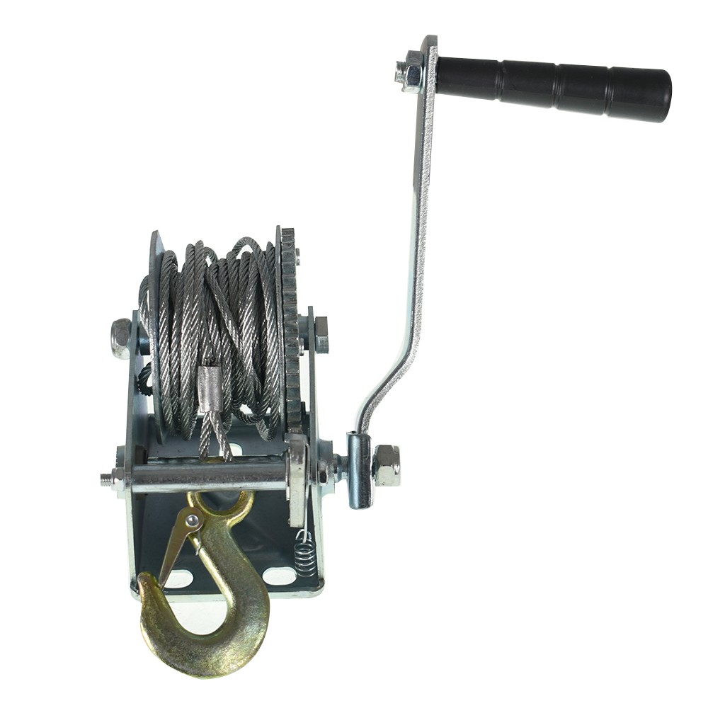 800lbs Hand Winch Hand Crank Strap Gear Winch ATV Boat Trailer With 26ft Cable