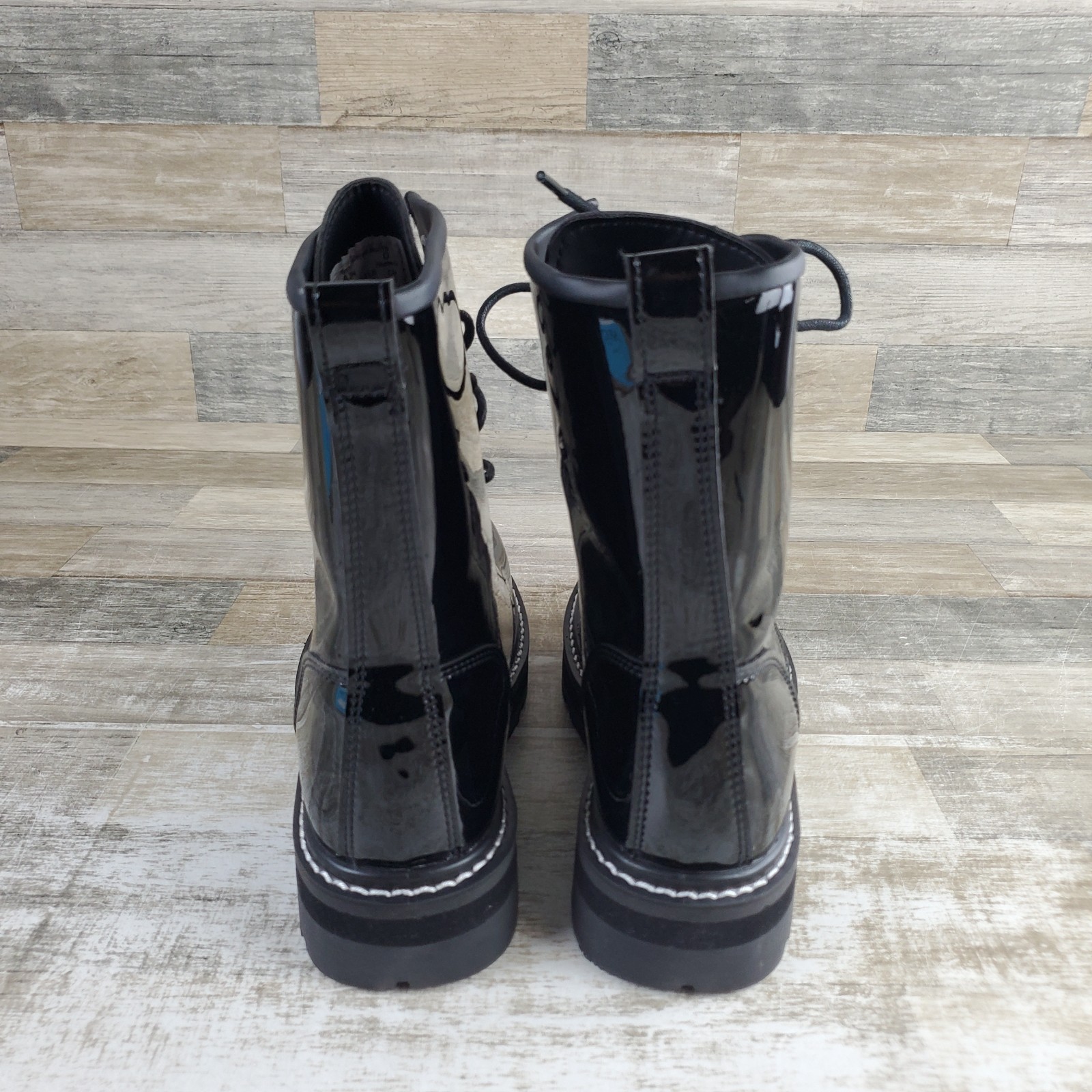 Avenger Fortune Womens Work Boots Sz 9.5 D Black Shiny Patent Leather Lace-Up