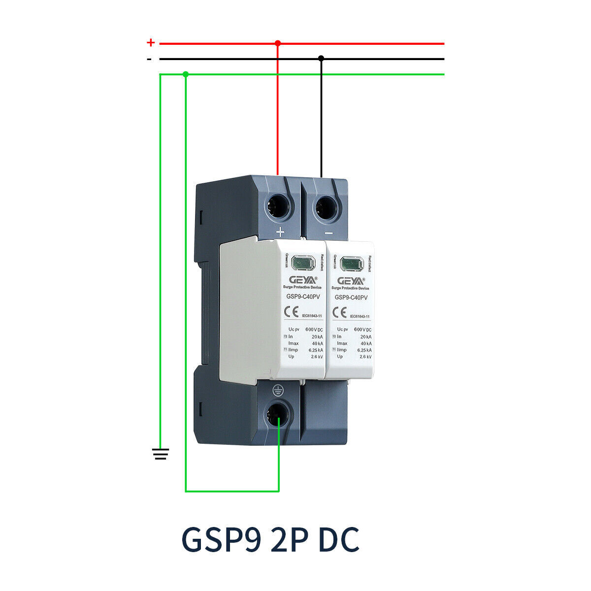 GEYA Solar PV DC SPD 2Pole 600V Surge Protector Lighting Arrester Device 40kA
