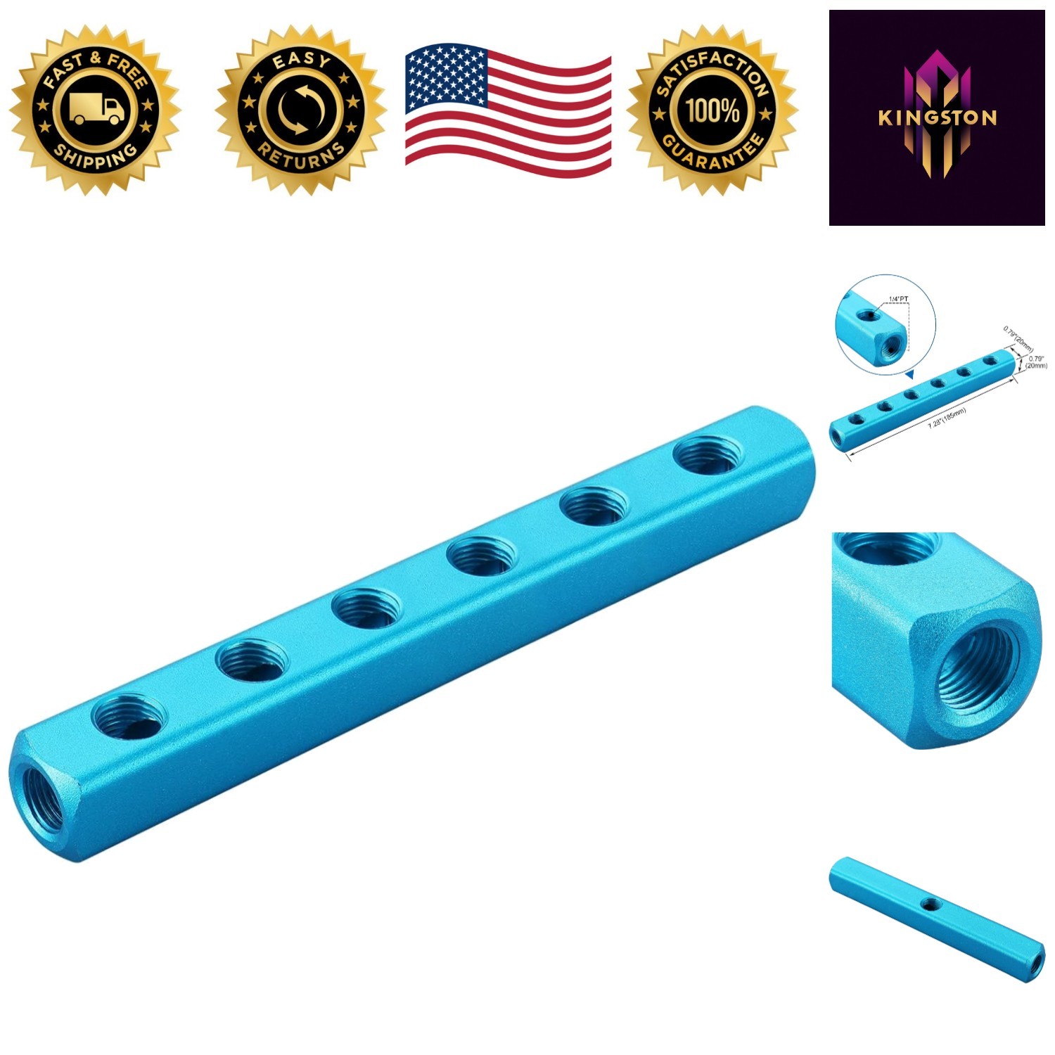 Precision Aluminum 6-Way 9-Port Manifold Block – 1/4″ PT Thread for Durability