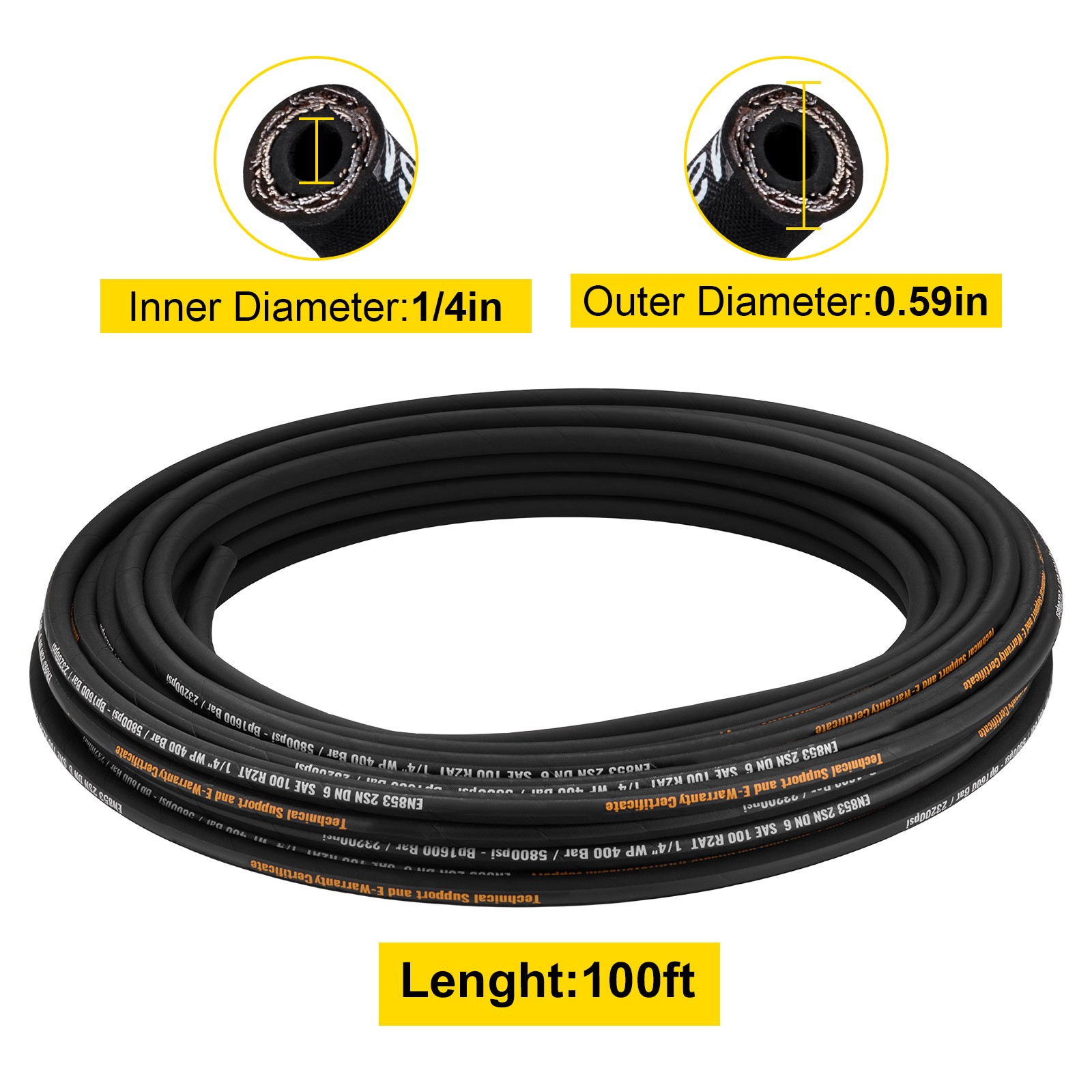 Uimoso Hydraulic Hose 100ft R2 Coiled Hose with 5800 PSI Pressure Capacity