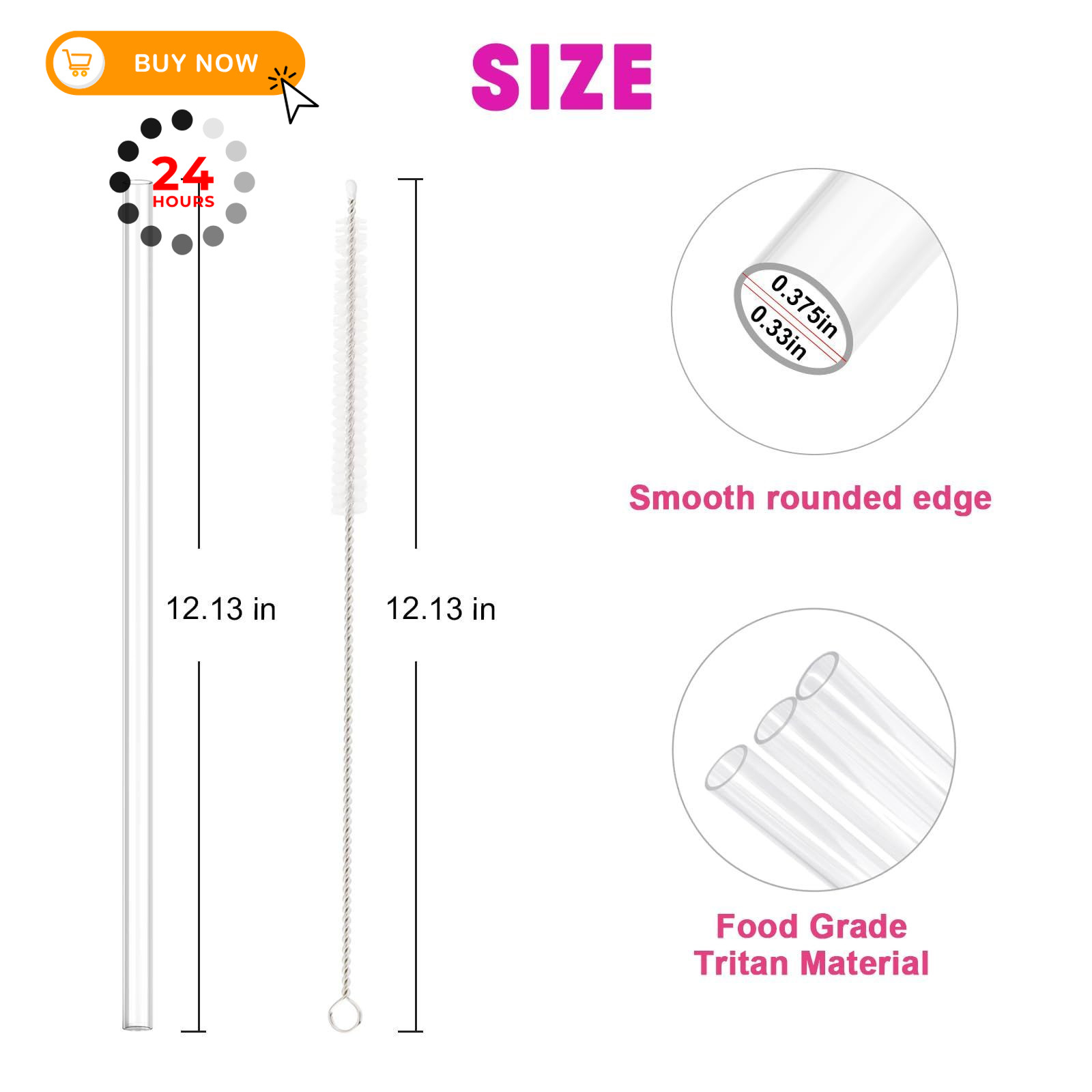 DISHWASHER SAFE Replacement Straws for For 30oz/40oz/64oz, Clear 10pcs