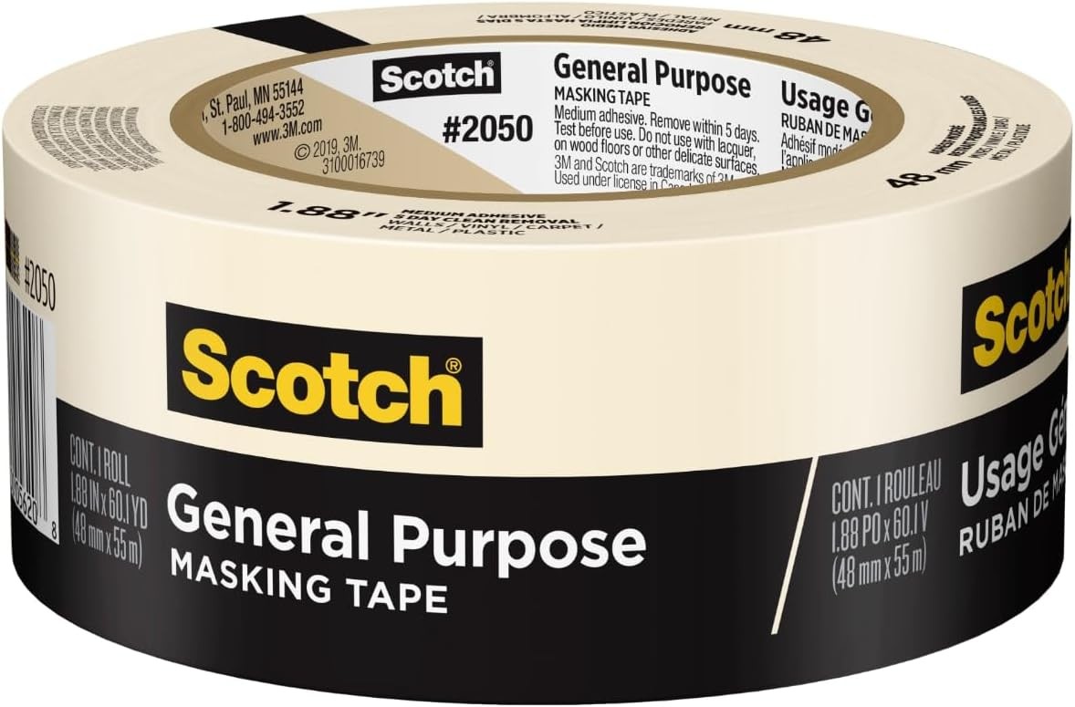 Scotch General Purpose Masking Tape, 1.88 in x 60.1 yd, 1.88″ Width, Tan