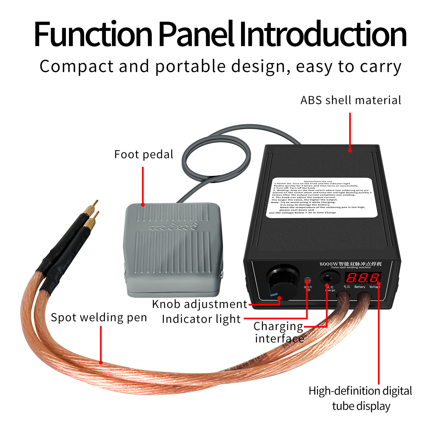 For 18650 Li-ion Battery Pack 8000W Mini Spot Welder Nickel Strip Welding Tools