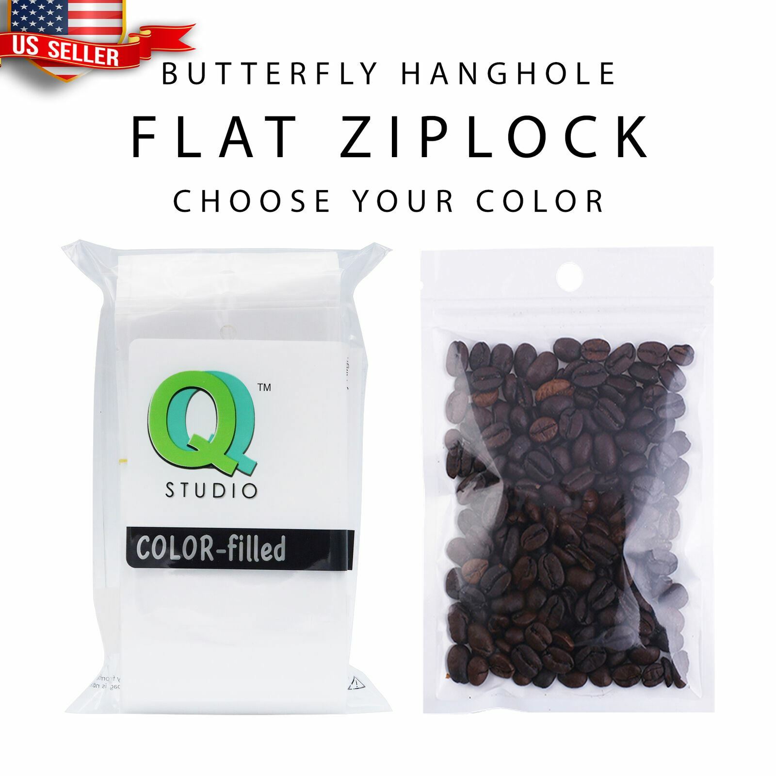 Many Different Sizes for 100 Flat Clear/White Zipper Seal Bags w/ Hang Hole