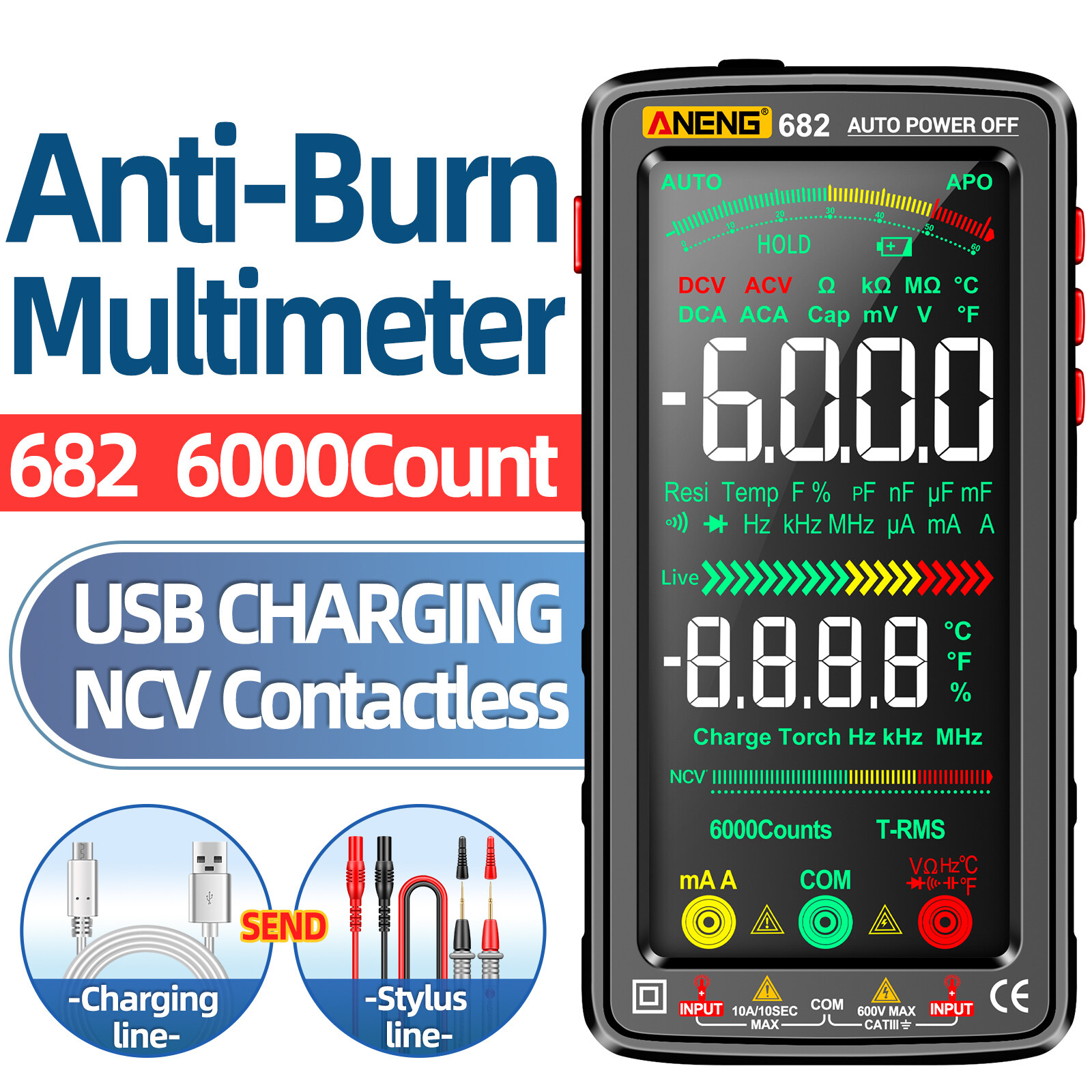 682 6000 Counts Large LCD Digital Multimeter -burn F6Q4