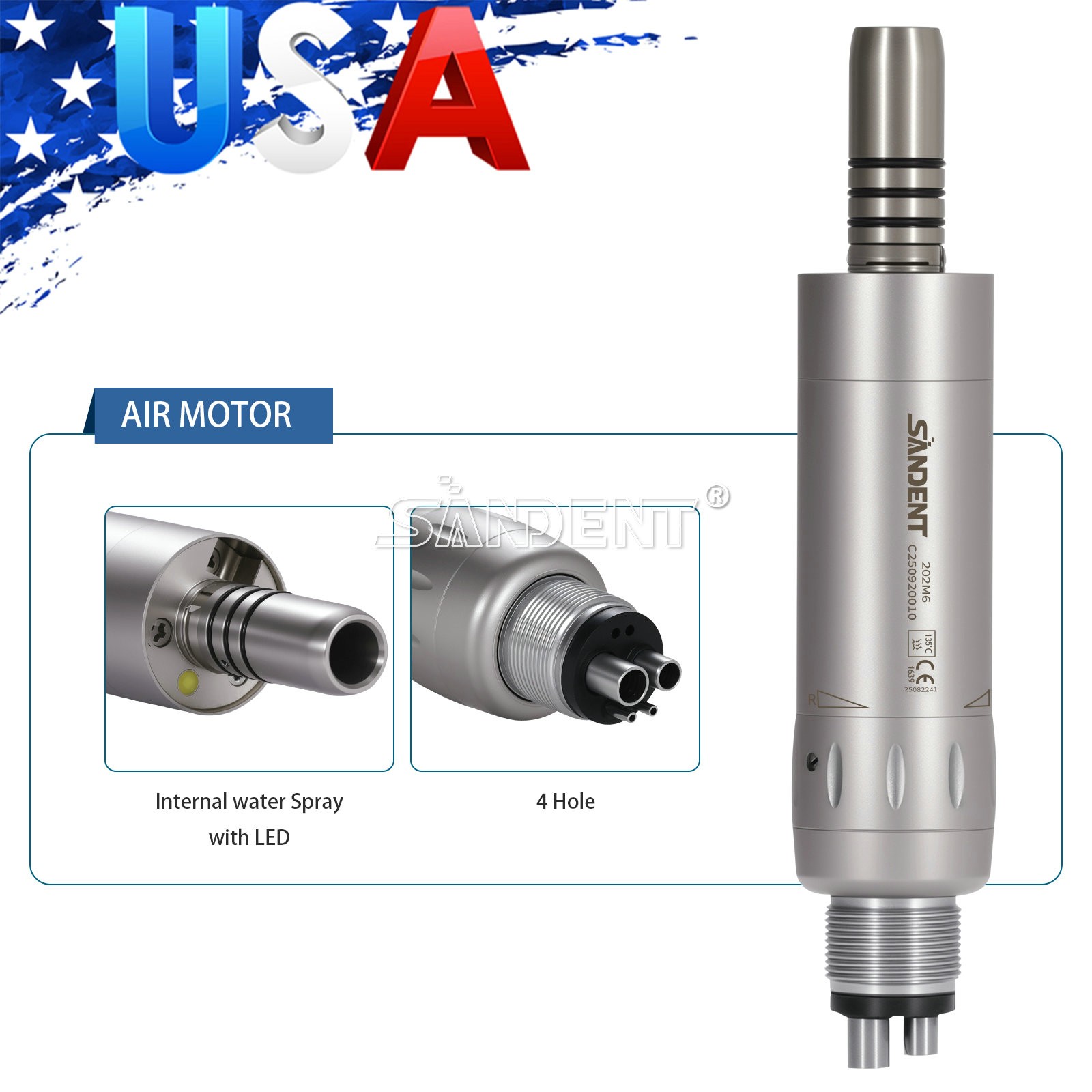 Dental Internal Water Spray E-generator LED Air motor Handpiece 4Hole Low Speed