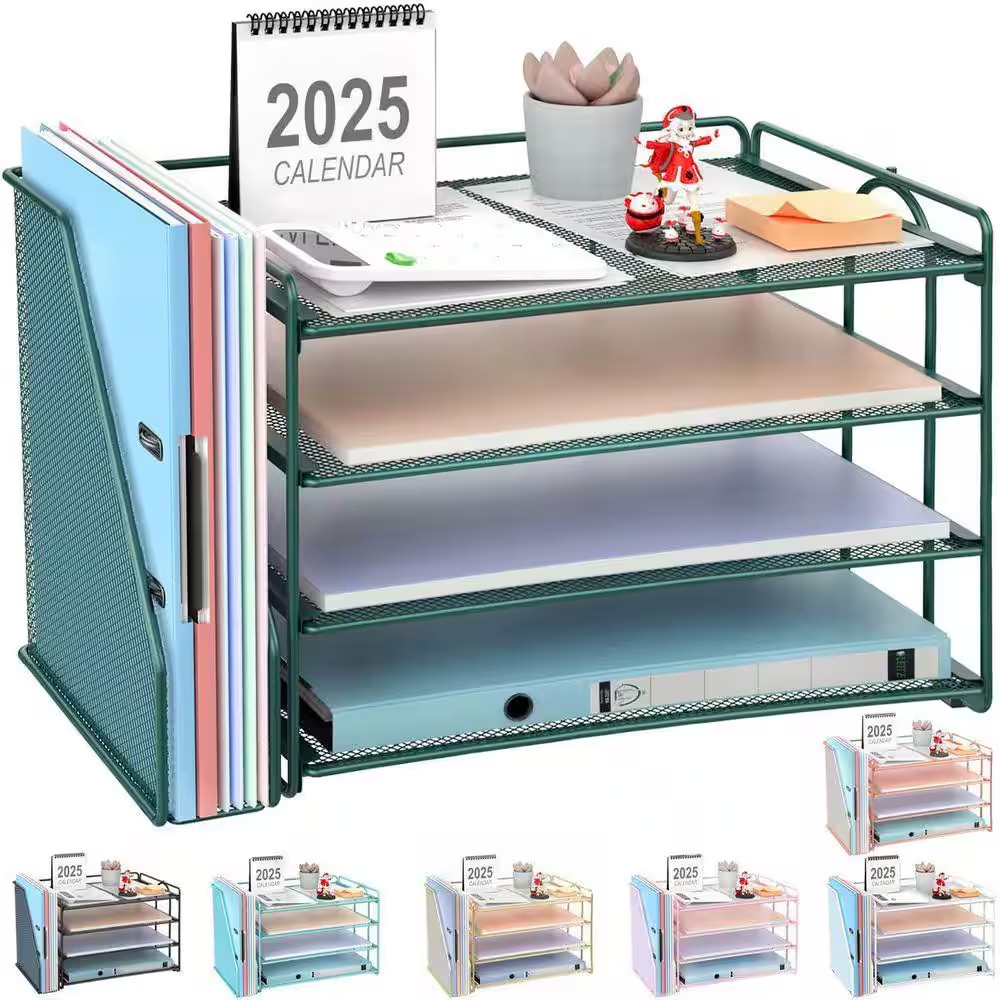 Green 15.5 in X 9.2 in 4-Tier Paper Organizer with Magazine Holder